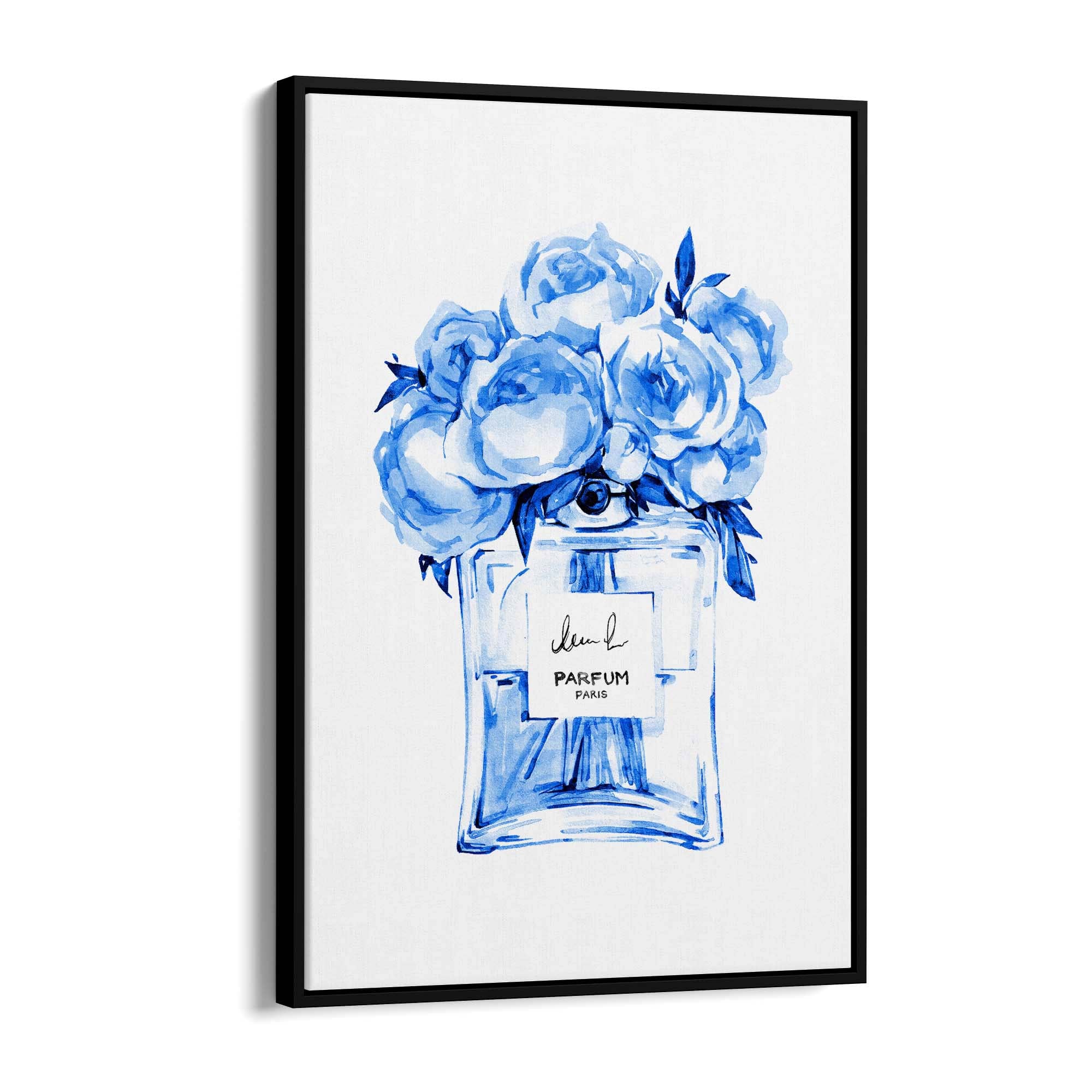 Blue Floral Perfume Bottle Fashion Flowers Wall Art #2 - The Affordable Art Company