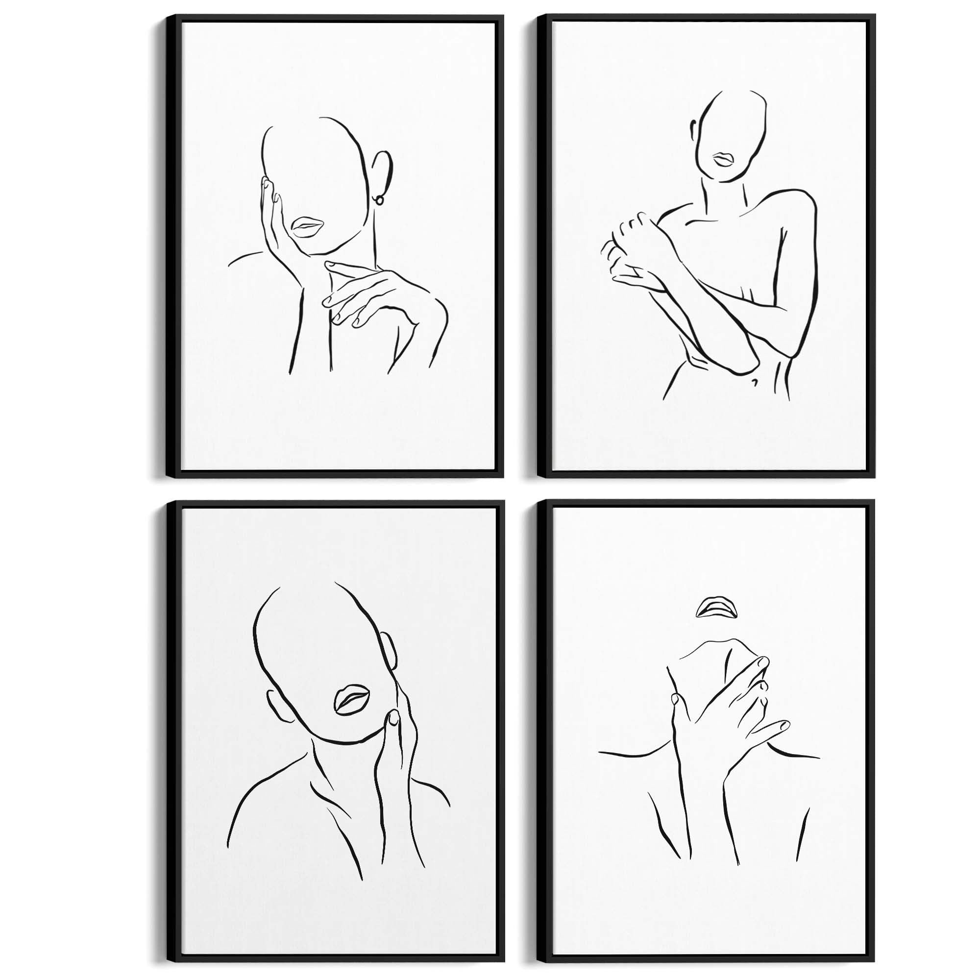 Set of 4 Nude Female Body Shape Line Bedroom Minimal Wall Art - The Affordable Art Company