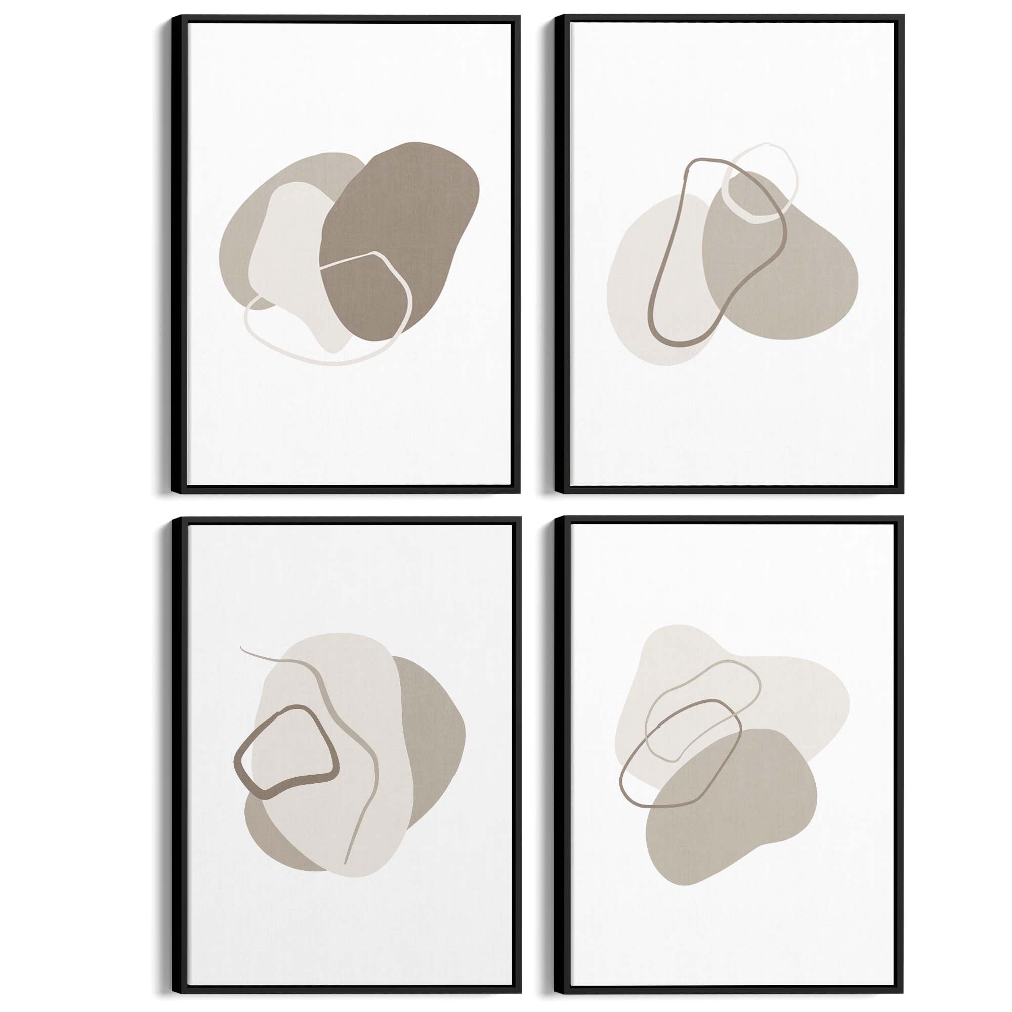 Set of 4 Abstract Grey Minimal Line and Shape Wall Art - The Affordable Art Company