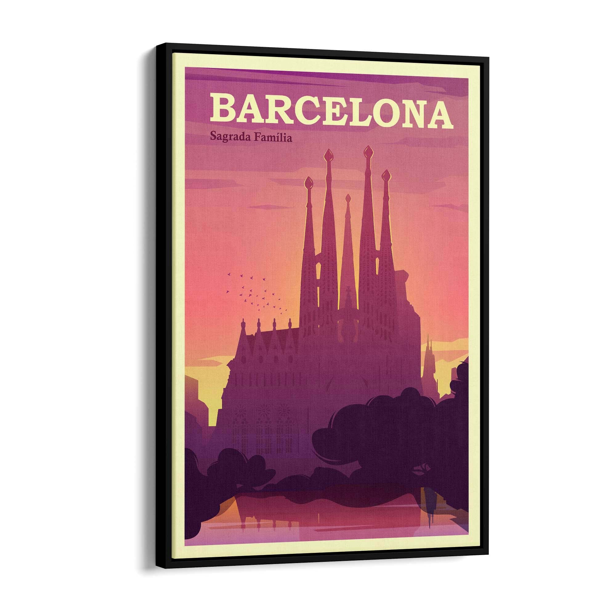 Retro Barcelona Spain Travel Vintage Wall Art - The Affordable Art Company