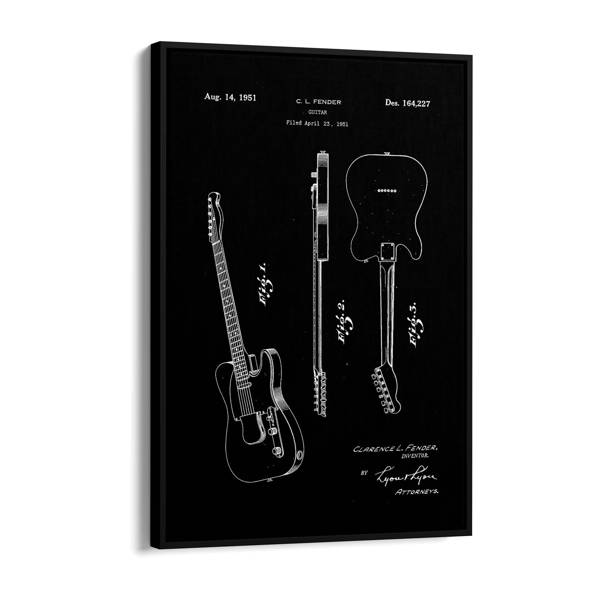 Vintage Telecaster Guitar Black Patent Wall Art #1 - The Affordable Art Company