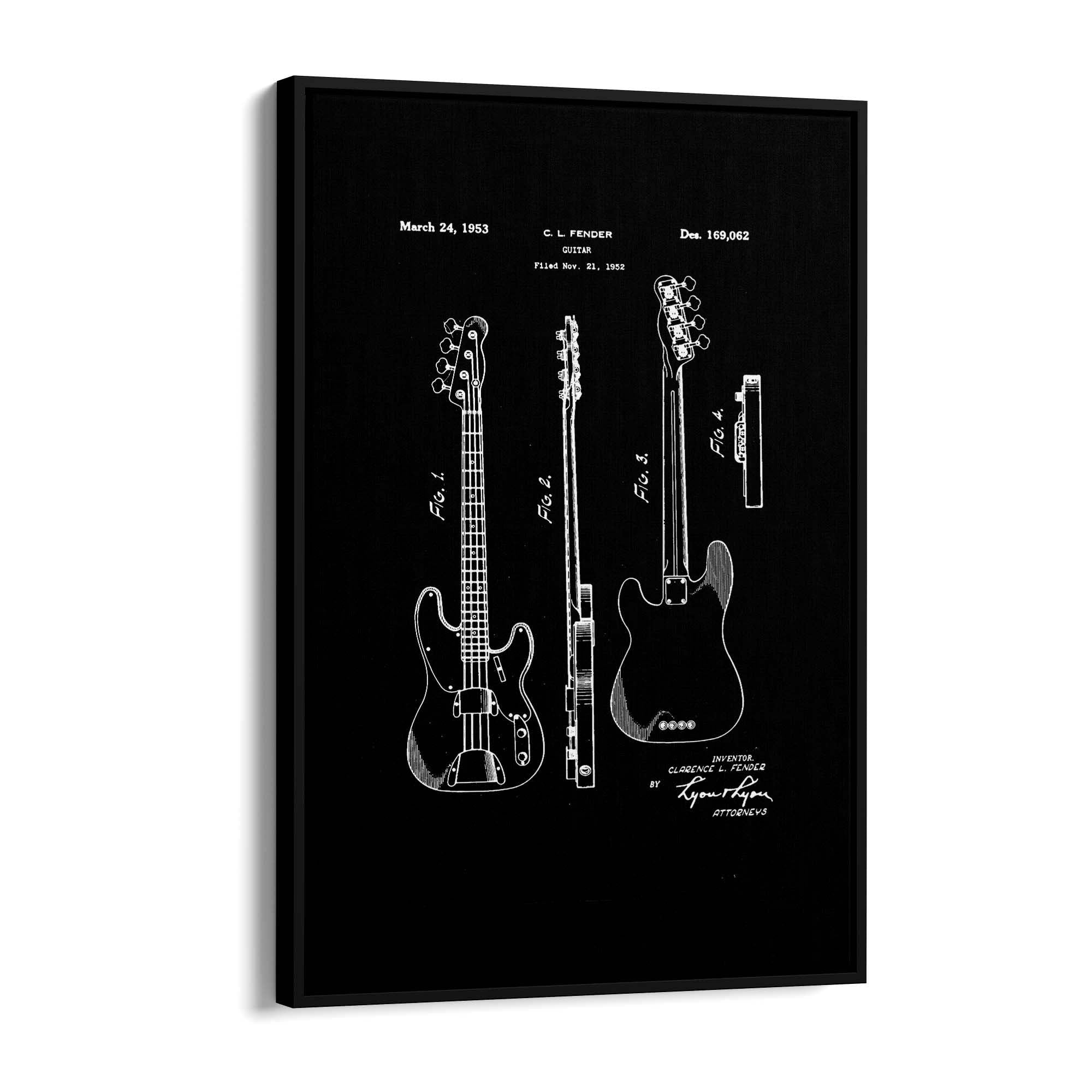 Fender Guitar Black Patent Music Gift Wall Art - The Affordable Art Company
