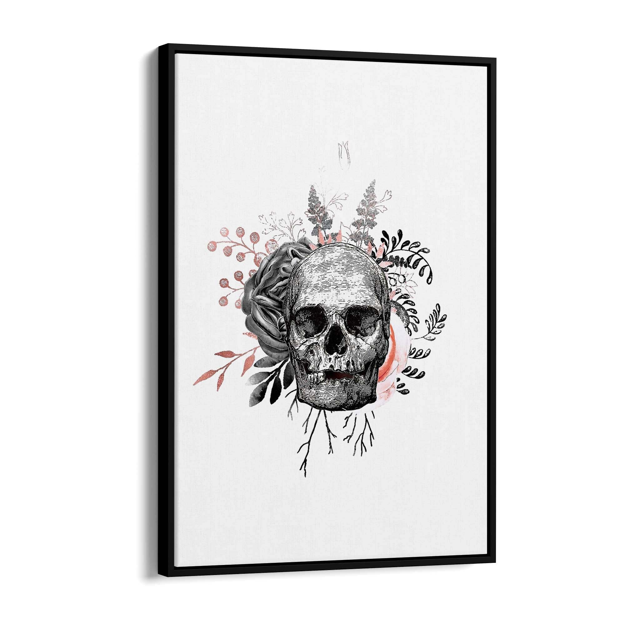 Pink Floral Skull Fashion Girls Bedroom Wall Art #1 - The Affordable Art Company