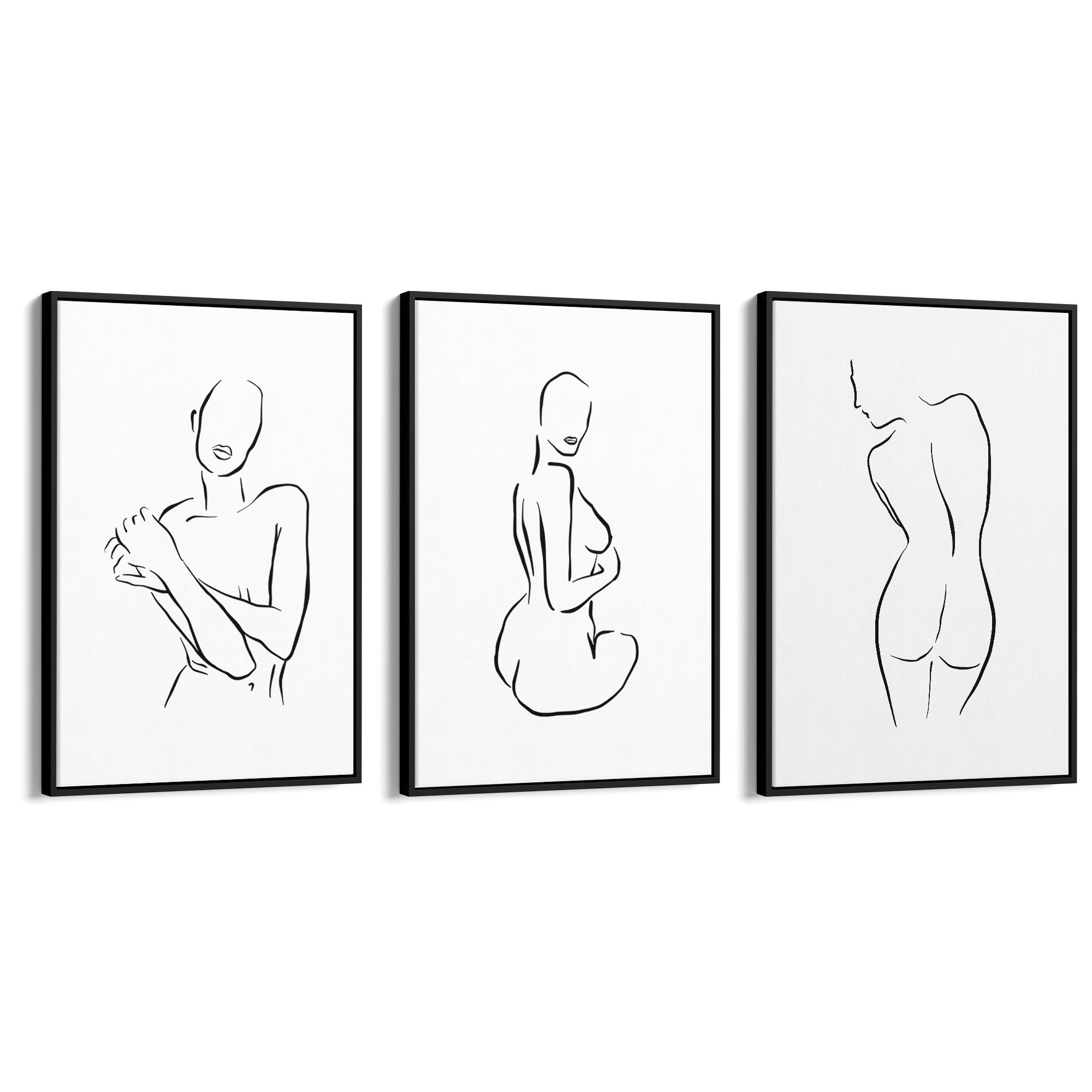Set of 3 Nude Line Drawing Woman Wall Art - The Affordable Art Company