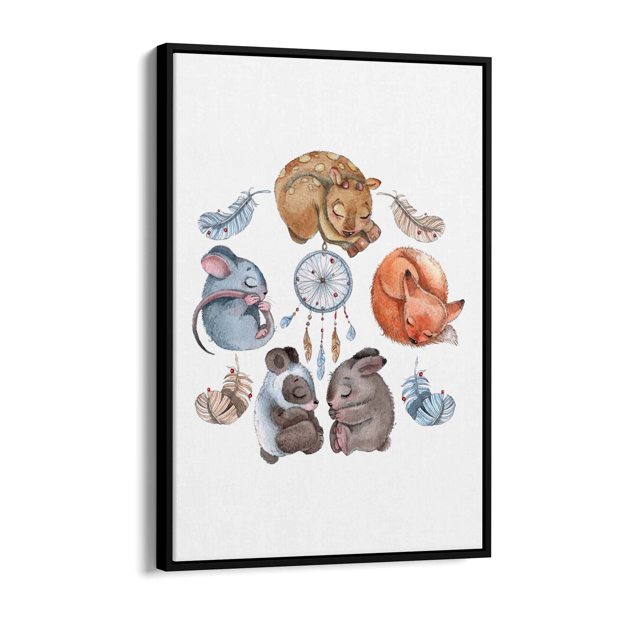 Cute Sleeping Animals Cartoon Nursery Wall Art - The Affordable Art Company