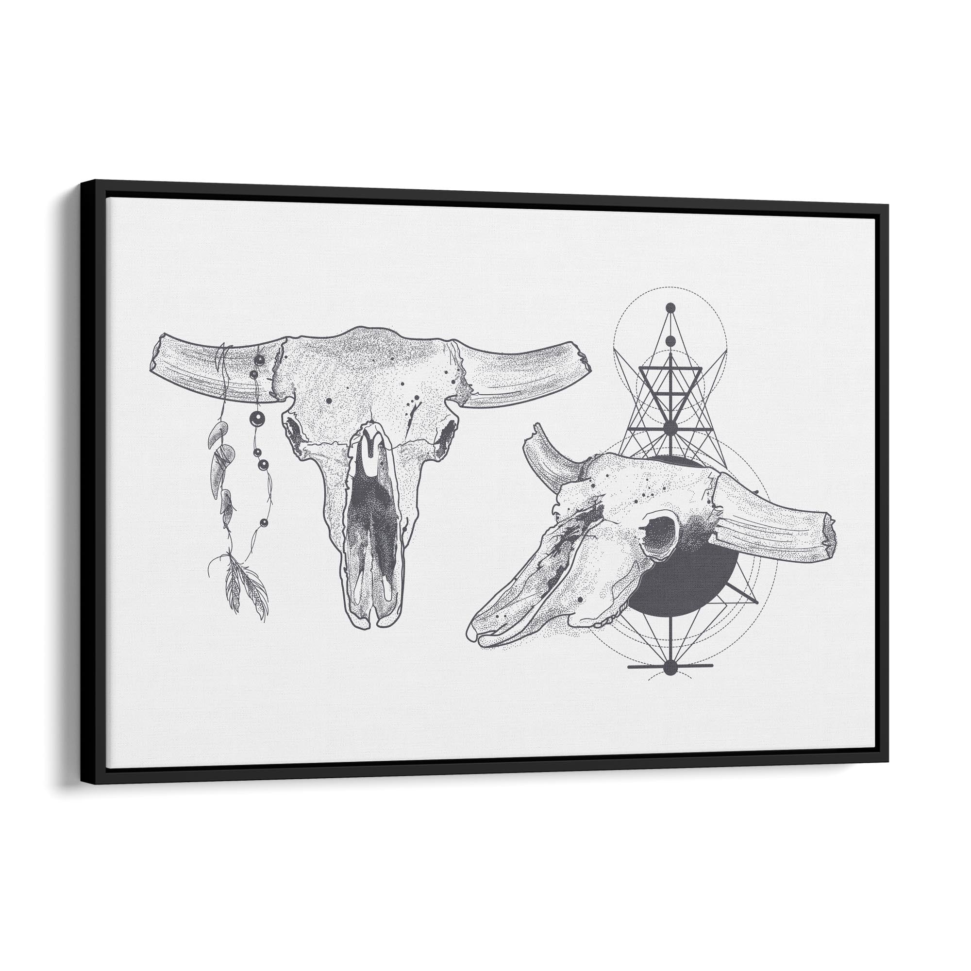 Tribal Cow Skull Drawing Boho Style Wall Art #1 - The Affordable Art Company
