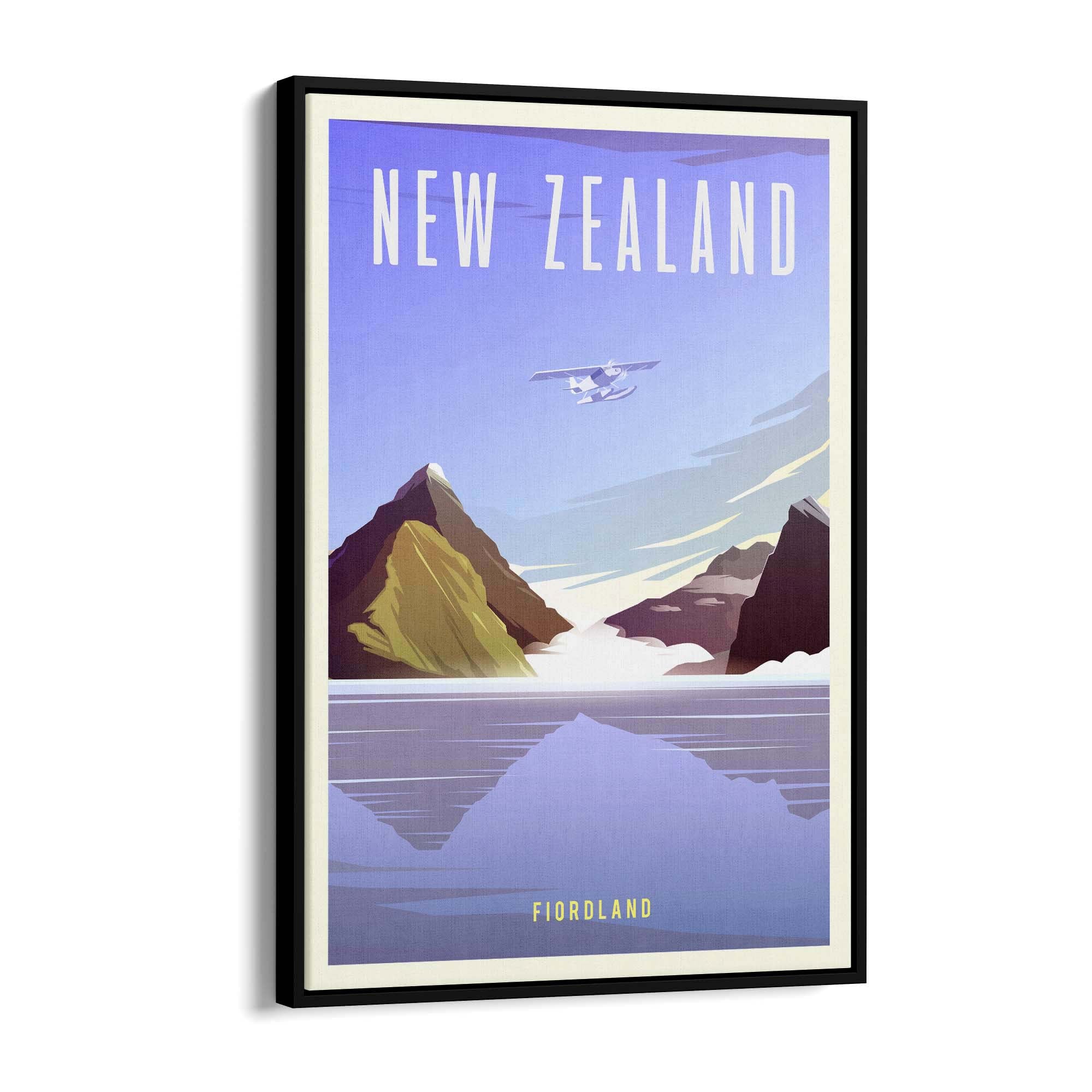 Retro Fiordland New Zealand Vintage Wall Art - The Affordable Art Company