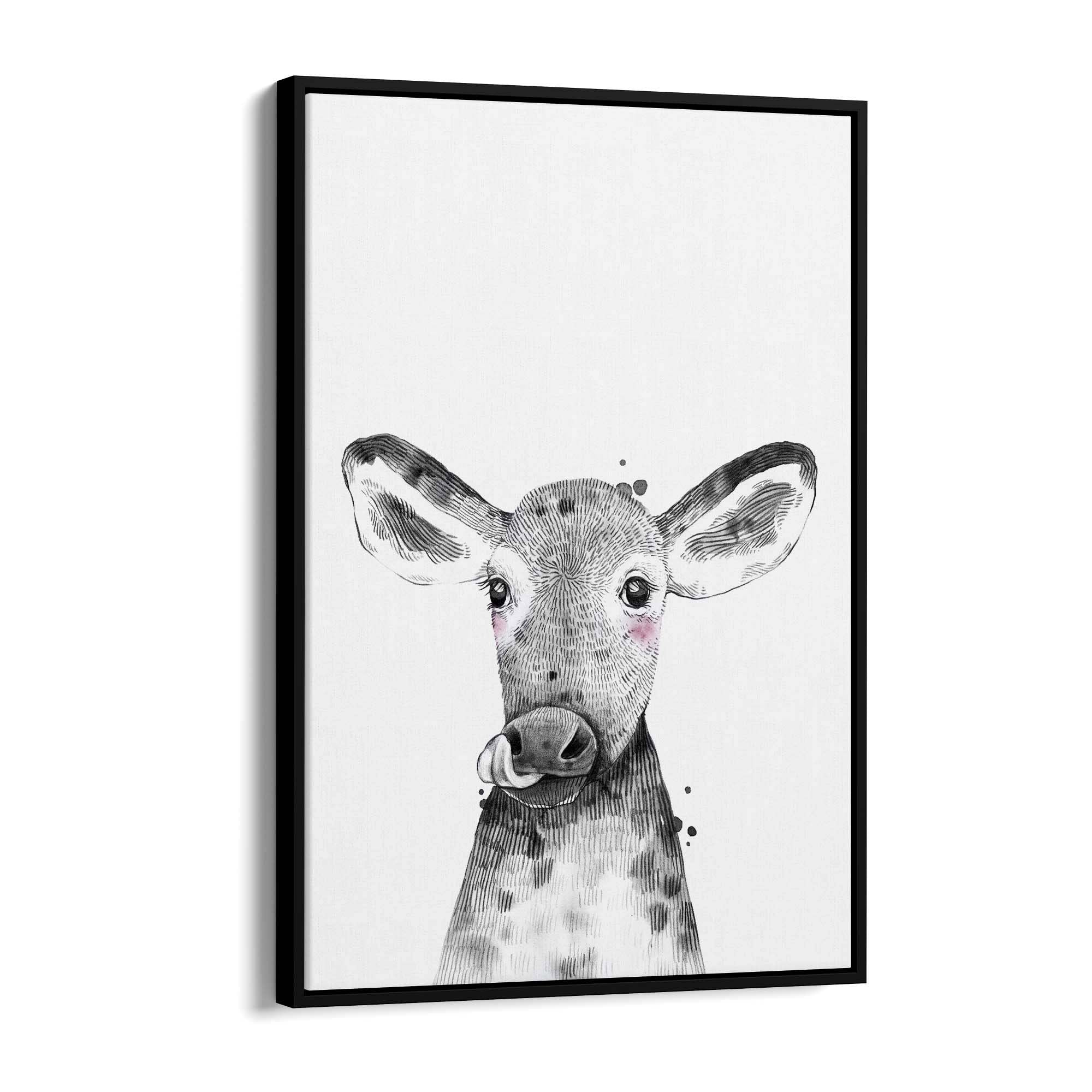 Cute Blushing Baby Cow Nursery Animal Wall Art - The Affordable Art Company