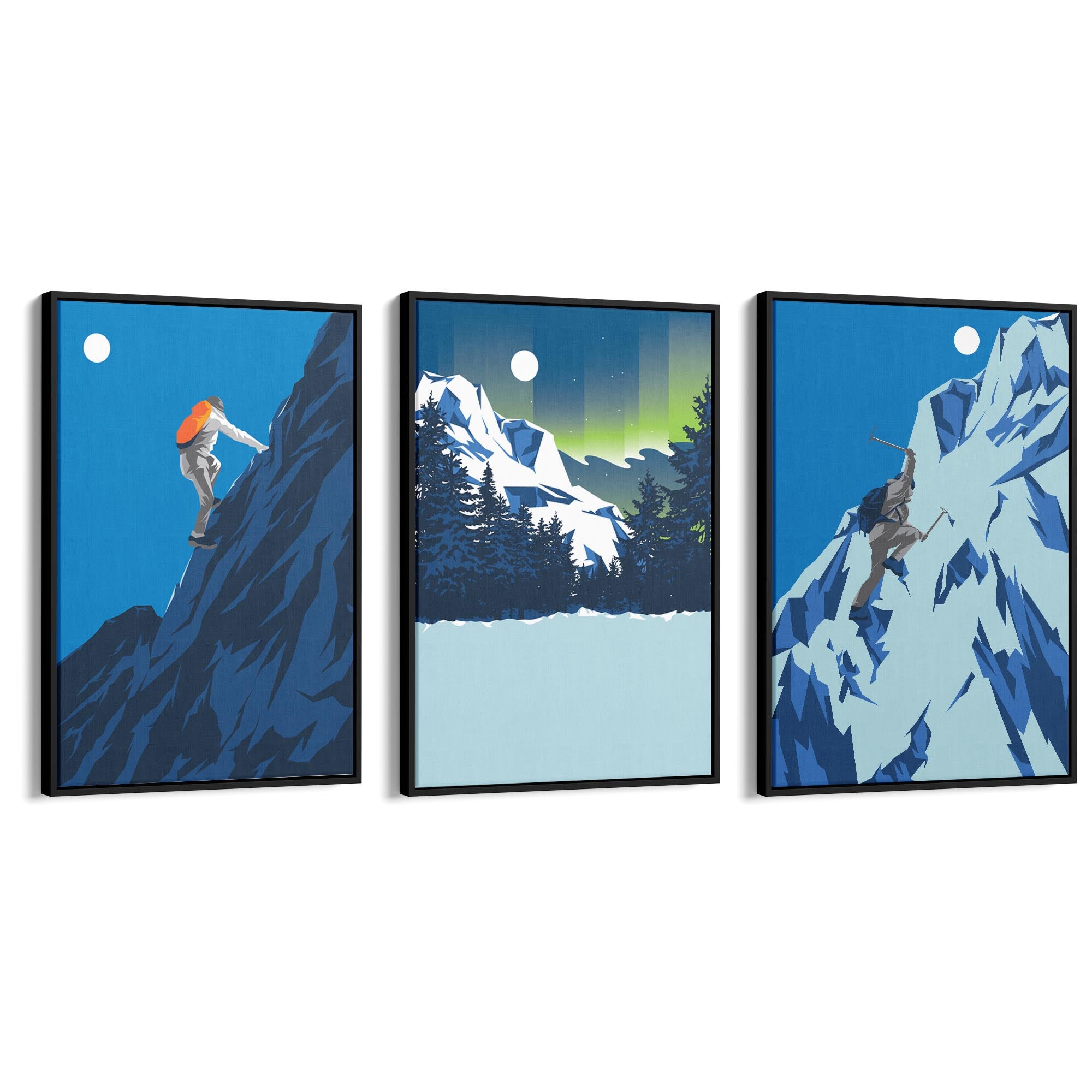 Set of Mountain Climbing Winter Retro Wall Art - The Affordable Art Company