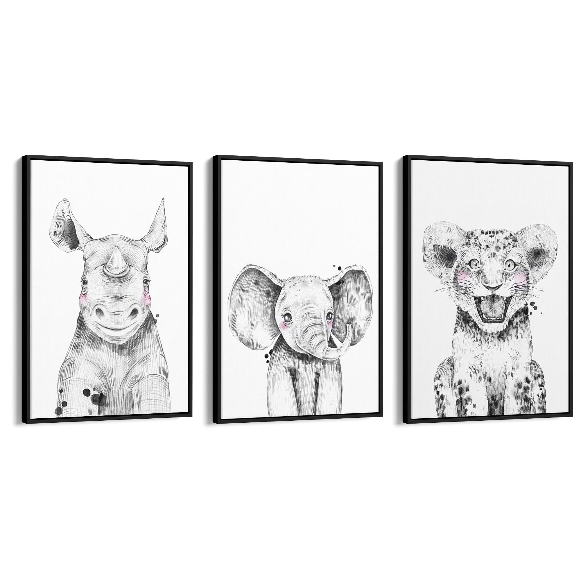 Set of Blushing Safari Animals Nursery Wall Art #2 - The Affordable Art Company