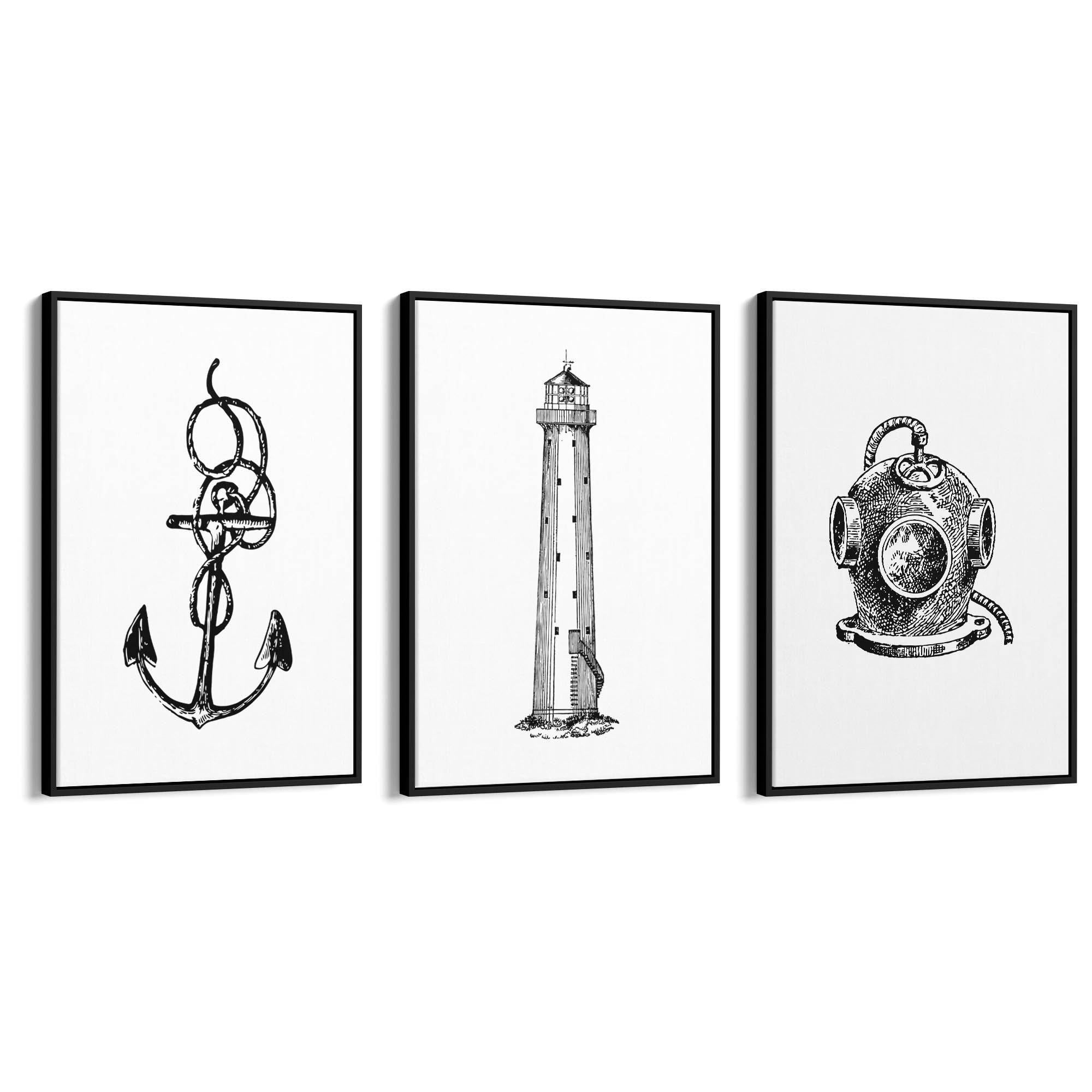 Set of Nautical Coast Drawings Coastal Wall Art #1 - The Affordable Art Company