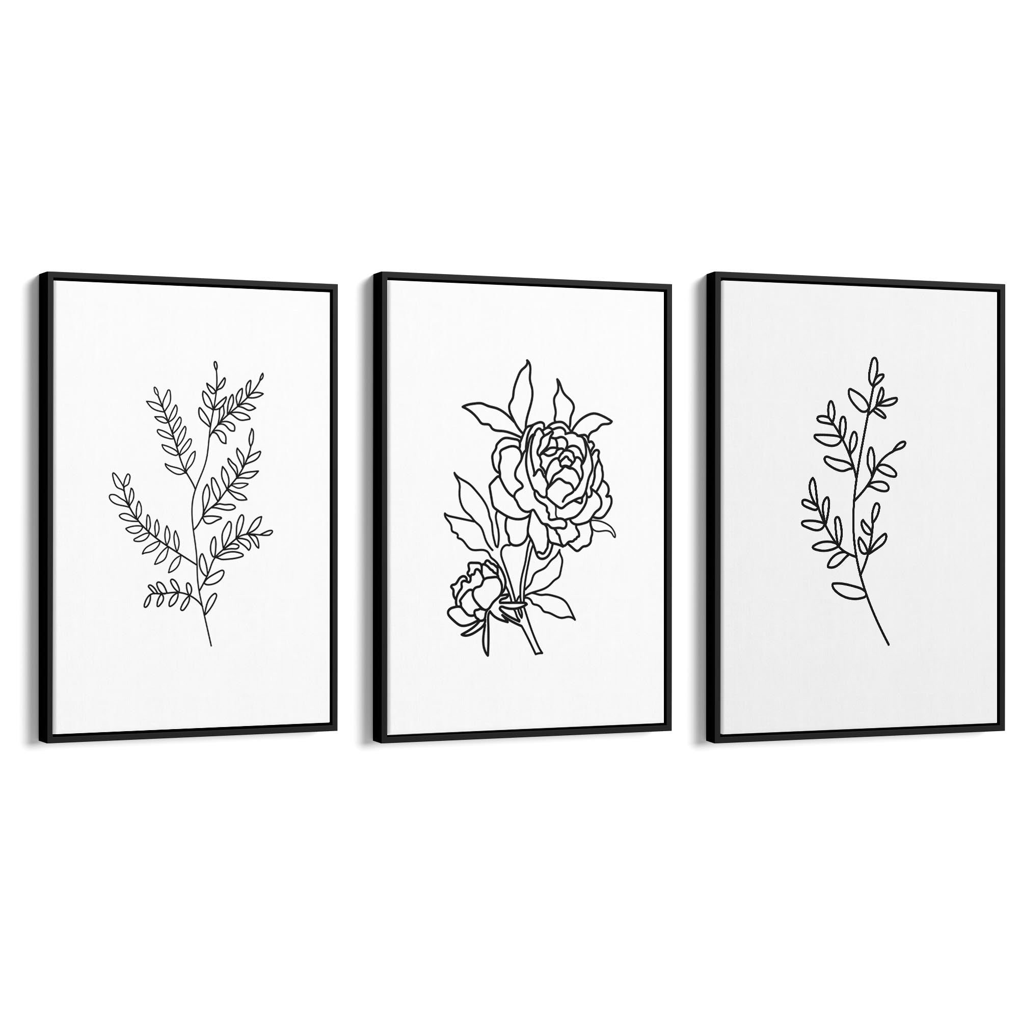 Set of Minimal Flower Line Drawings Wall Art #2 - The Affordable Art Company