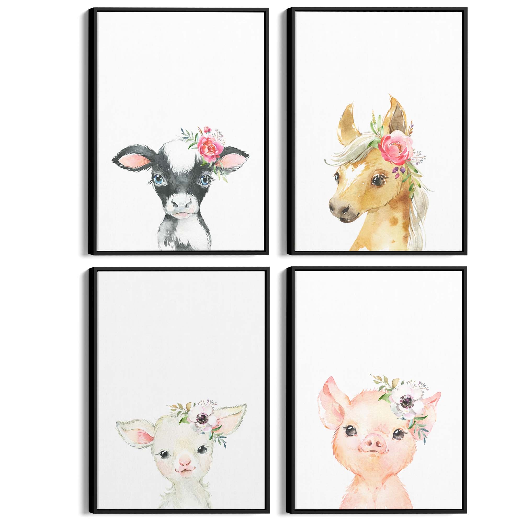 Set of 4 Baby Farm Animal Cute Nursery Paintings Wall Art - The Affordable Art Company