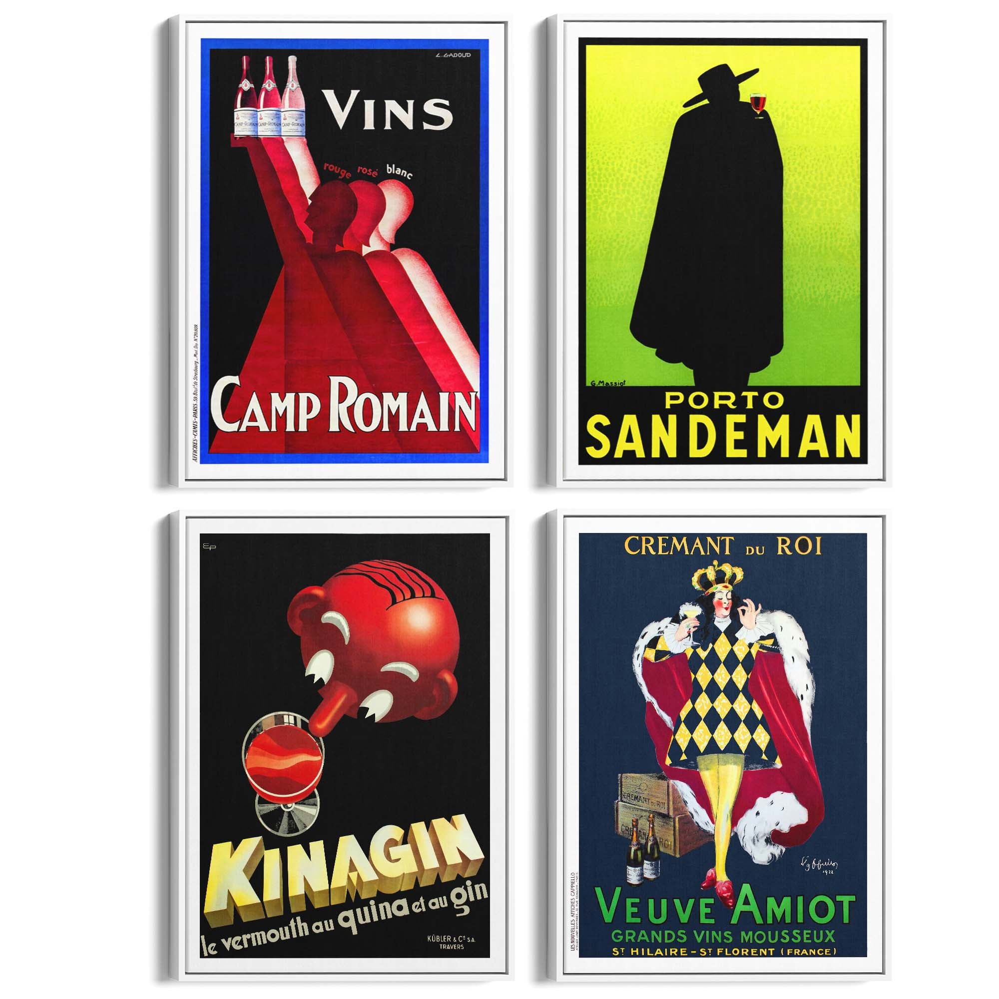 Set of 4 Vintage French Wine Advertisements Wall Art - The Affordable Art Company