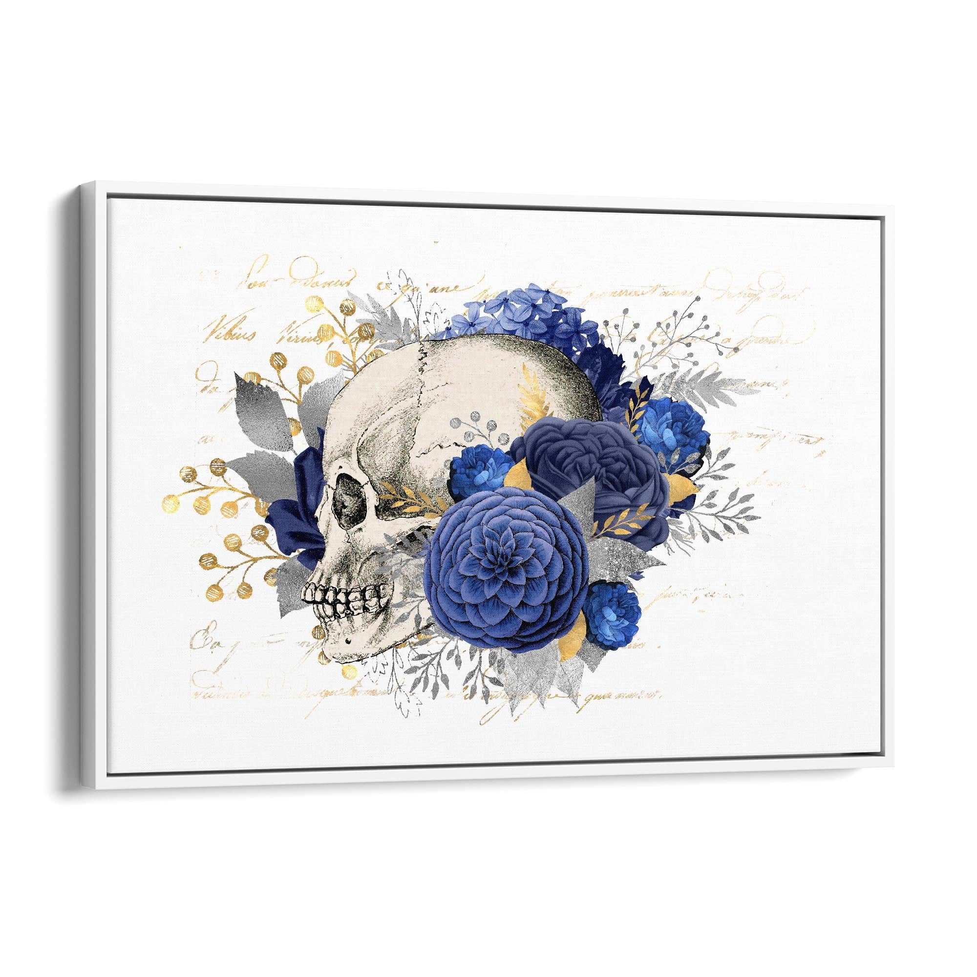 Blue Floral Skull Fashion Girls Bedroom Wall Art #1 - The Affordable Art Company