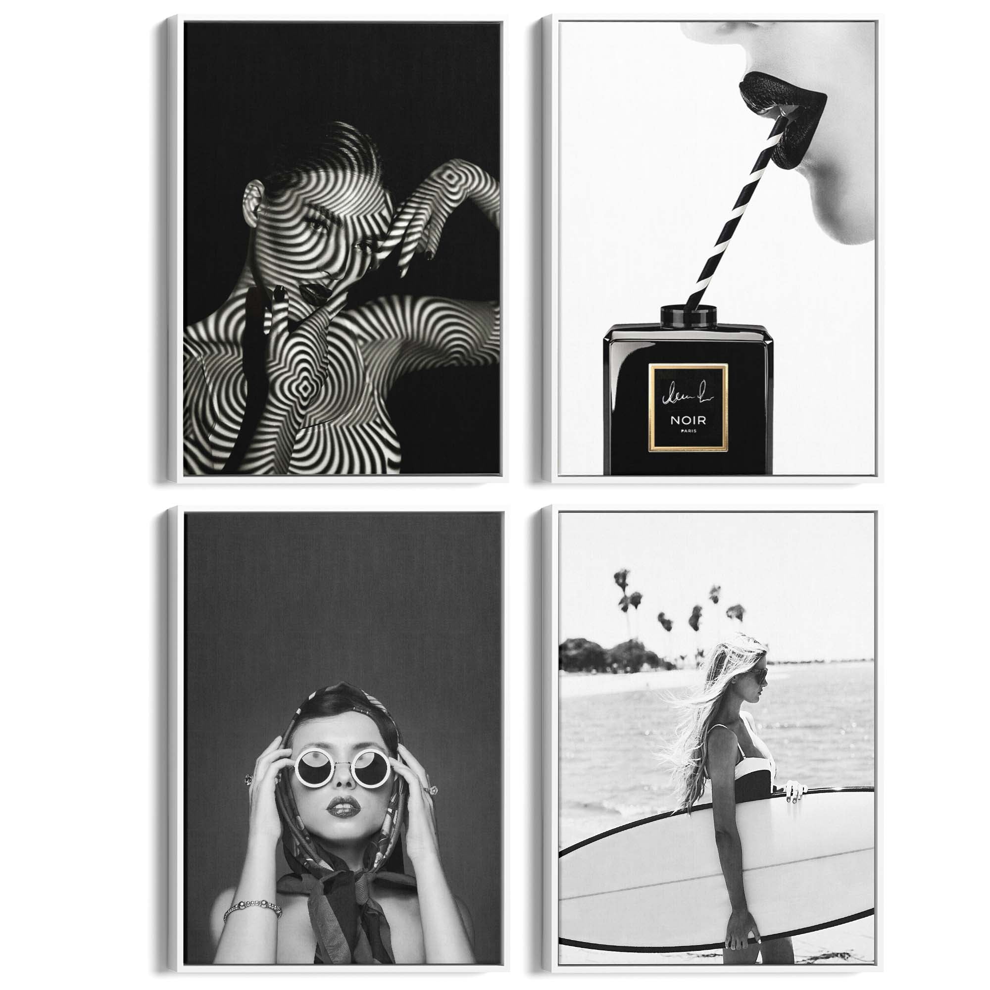 Set of 4 Fashion Inspired Black and White Bedroom Photography Wall Art - The Affordable Art Company