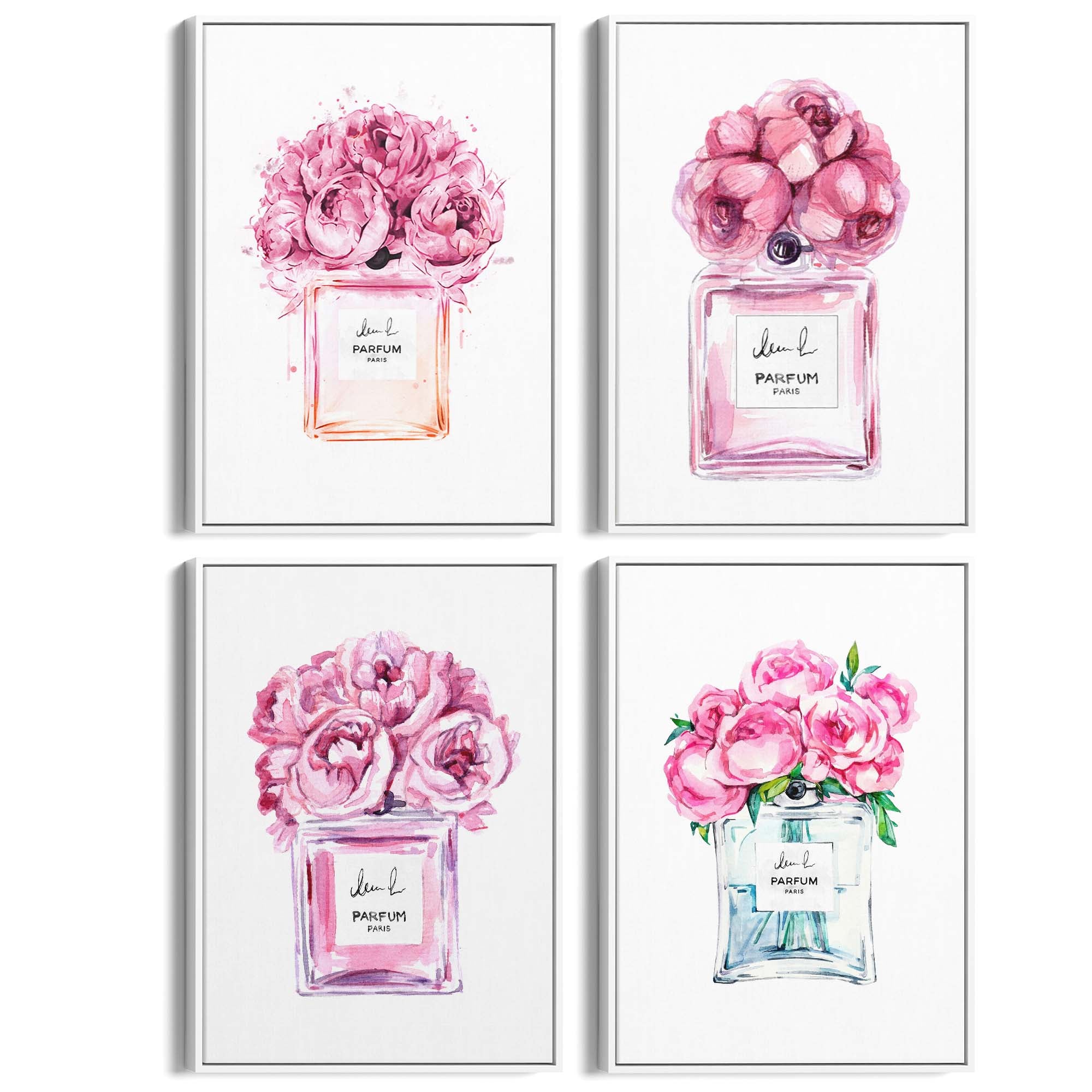 Set of 4 Perfume Bottle Painting Fashion Inspired Bedroom Wall Art - The Affordable Art Company