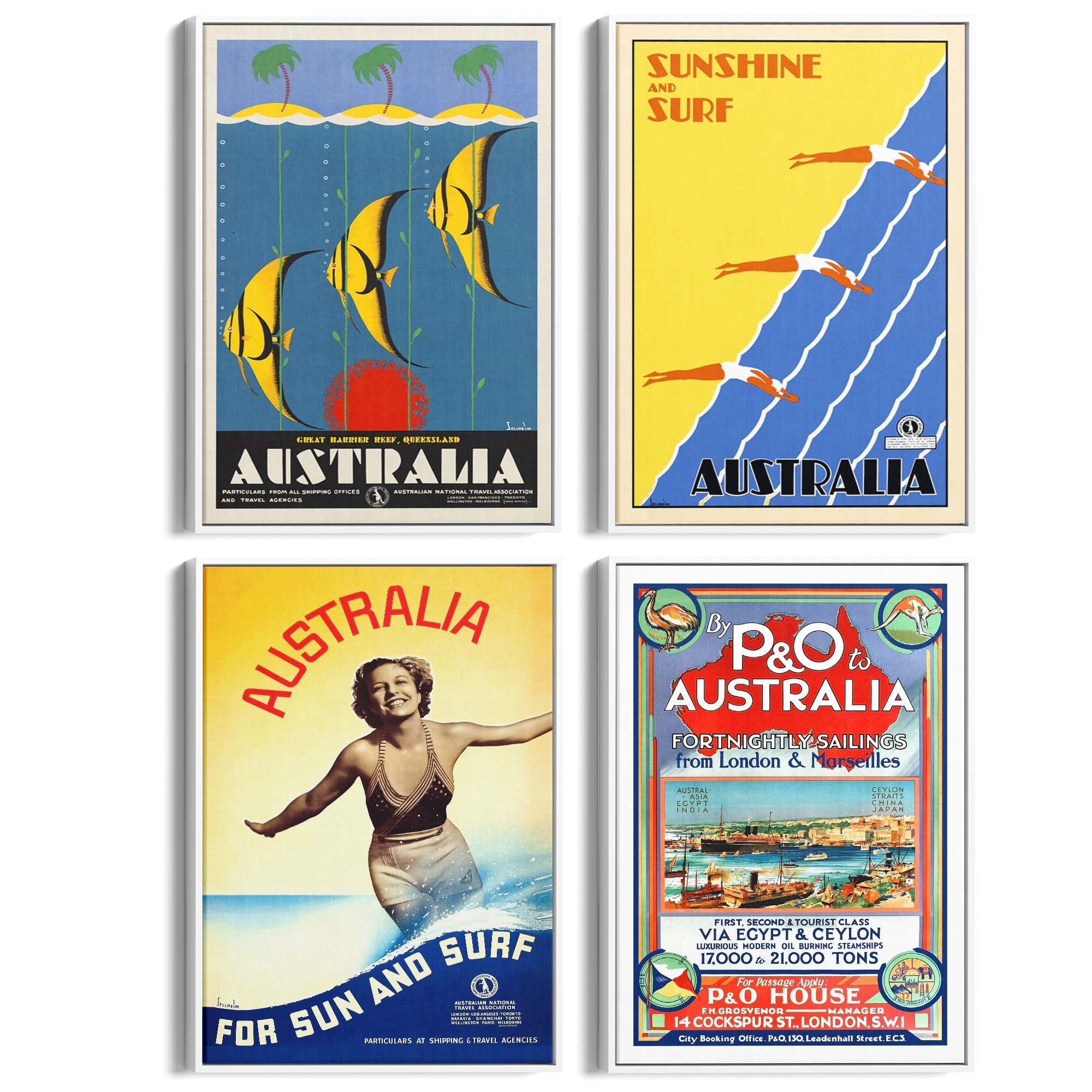 Set of 4 Australian Vintage Advertisements Wall Art - The Affordable Art Company