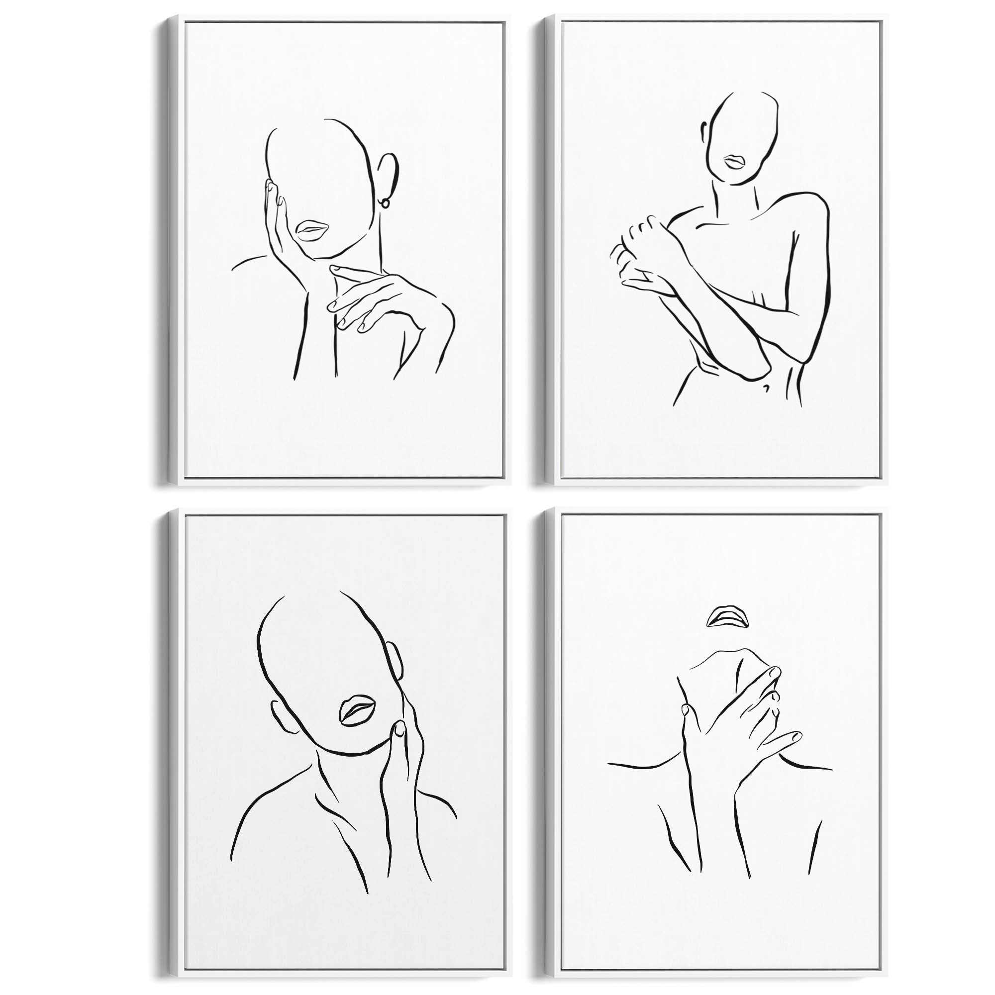 Set of 4 Nude Female Body Shape Line Bedroom Minimal Wall Art - The Affordable Art Company