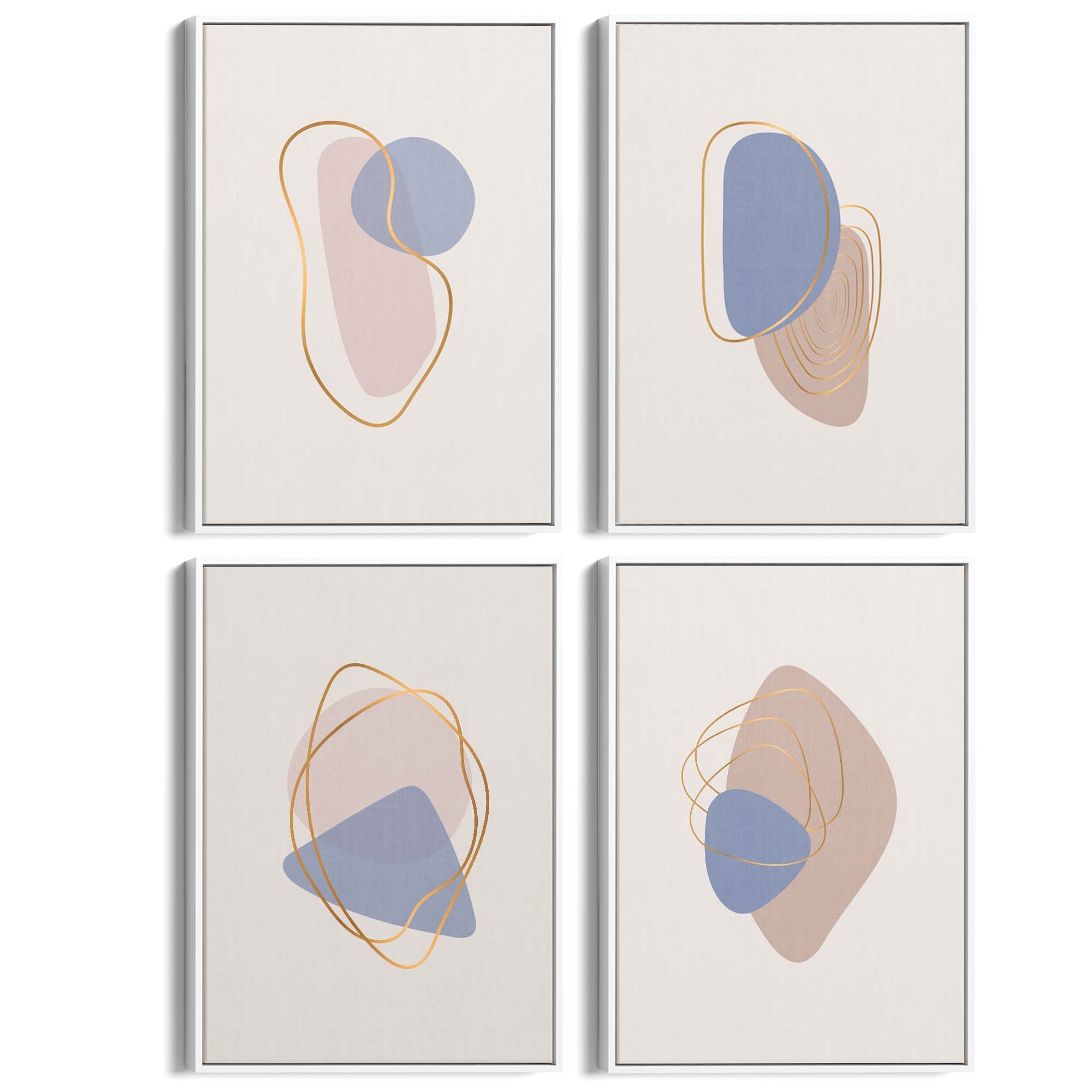 Set of 4 Abstract Neutral and Pastel Minimal Shape Wall Art - The Affordable Art Company
