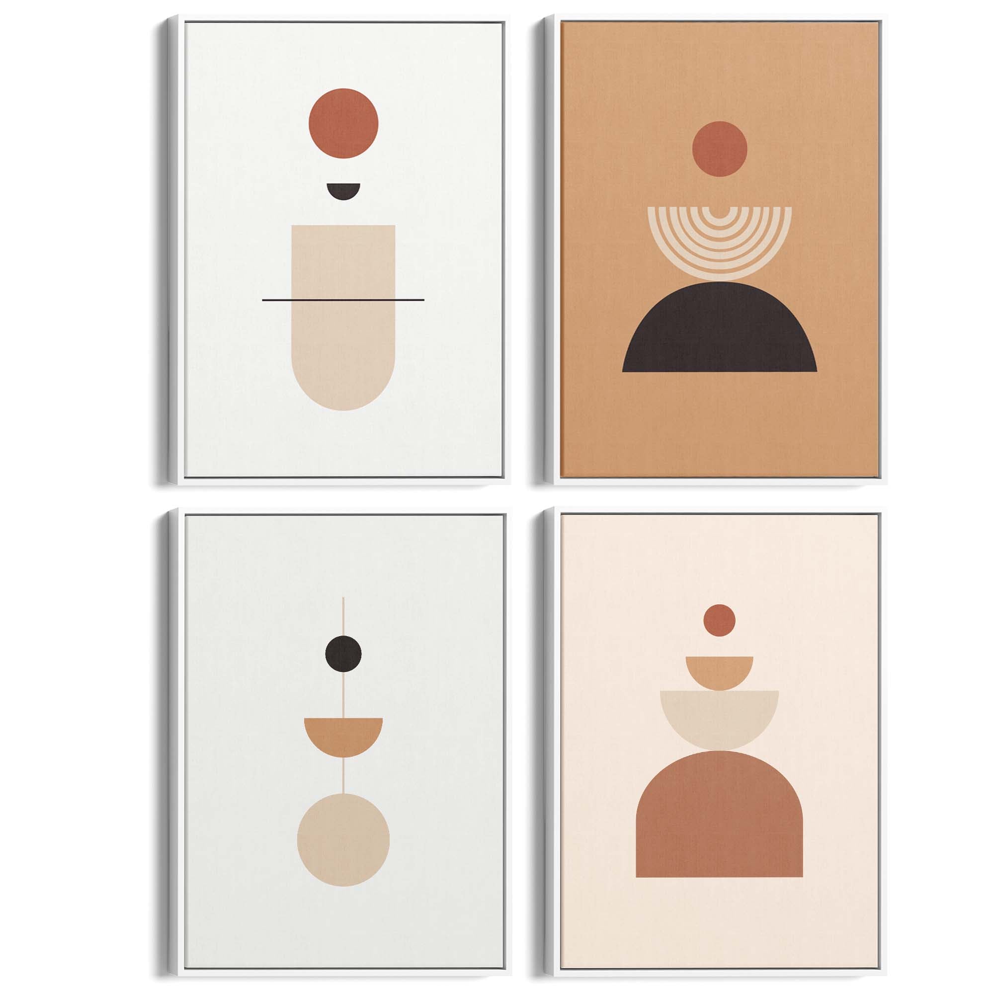 Set of 4 Minimal Peach Abstract Shape Design Wall Art - The Affordable Art Company