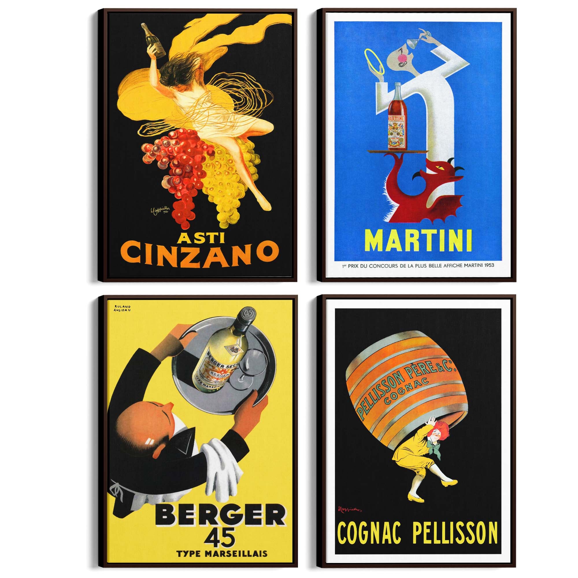Set of 4 Vintage European Wine Advertisements Wall Art - The Affordable Art Company