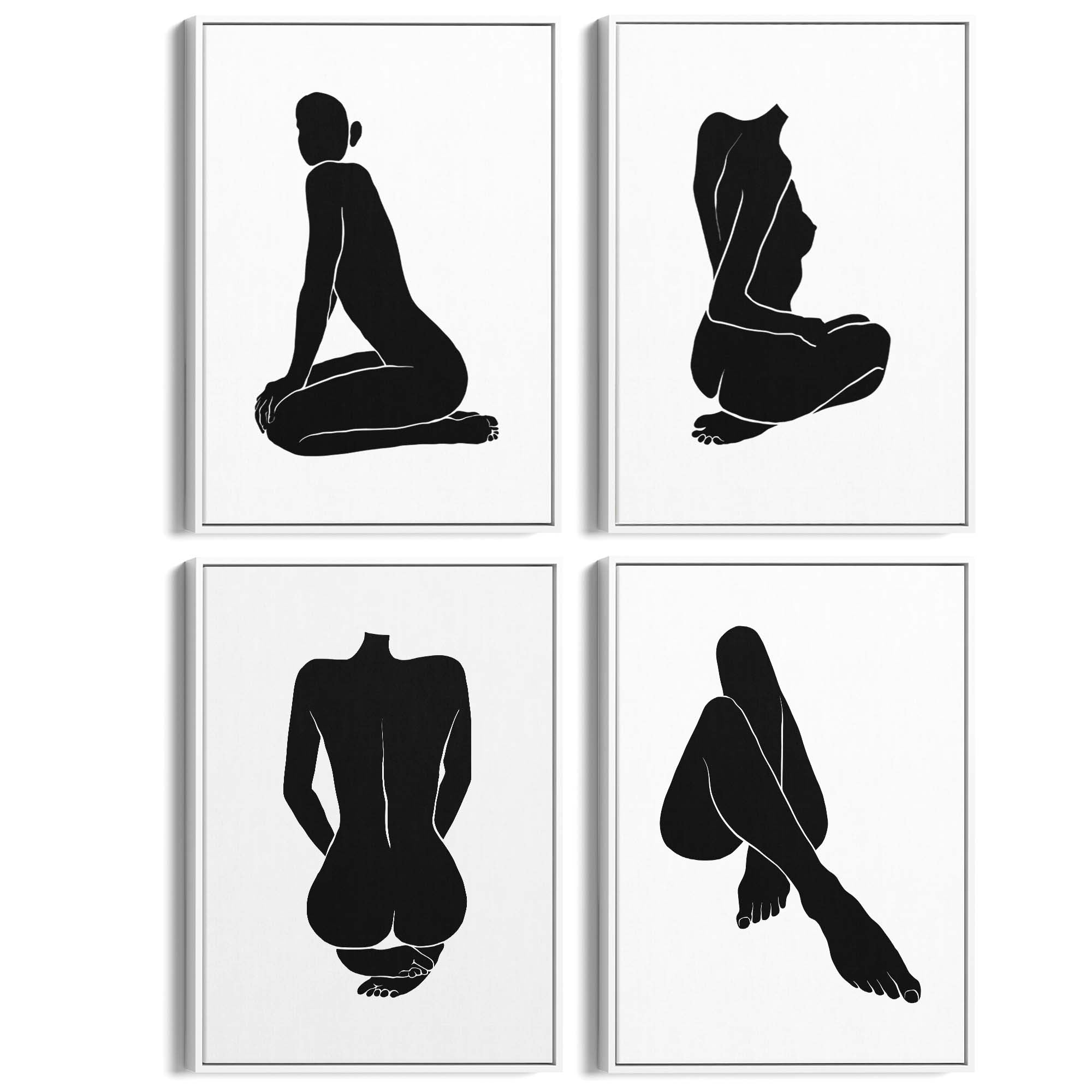 Set of 4 Nude Female Shape Silhouette Bedroom Minimal Wall Art - The Affordable Art Company