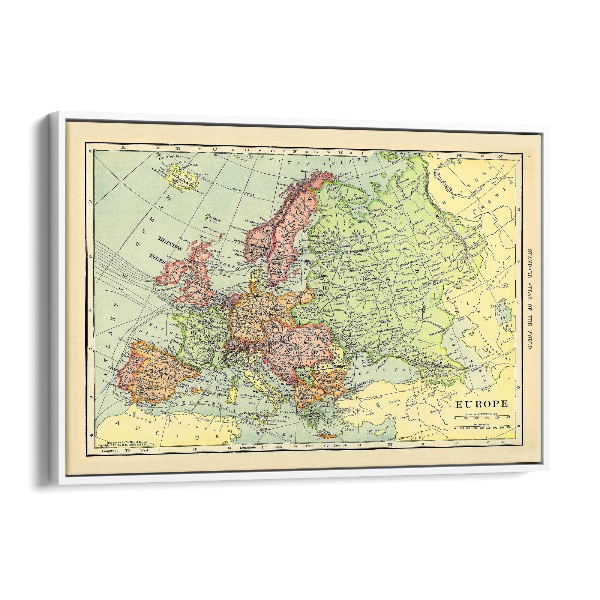 Europe, Vintage Map European Old Map Wall Art - The Affordable Art Company