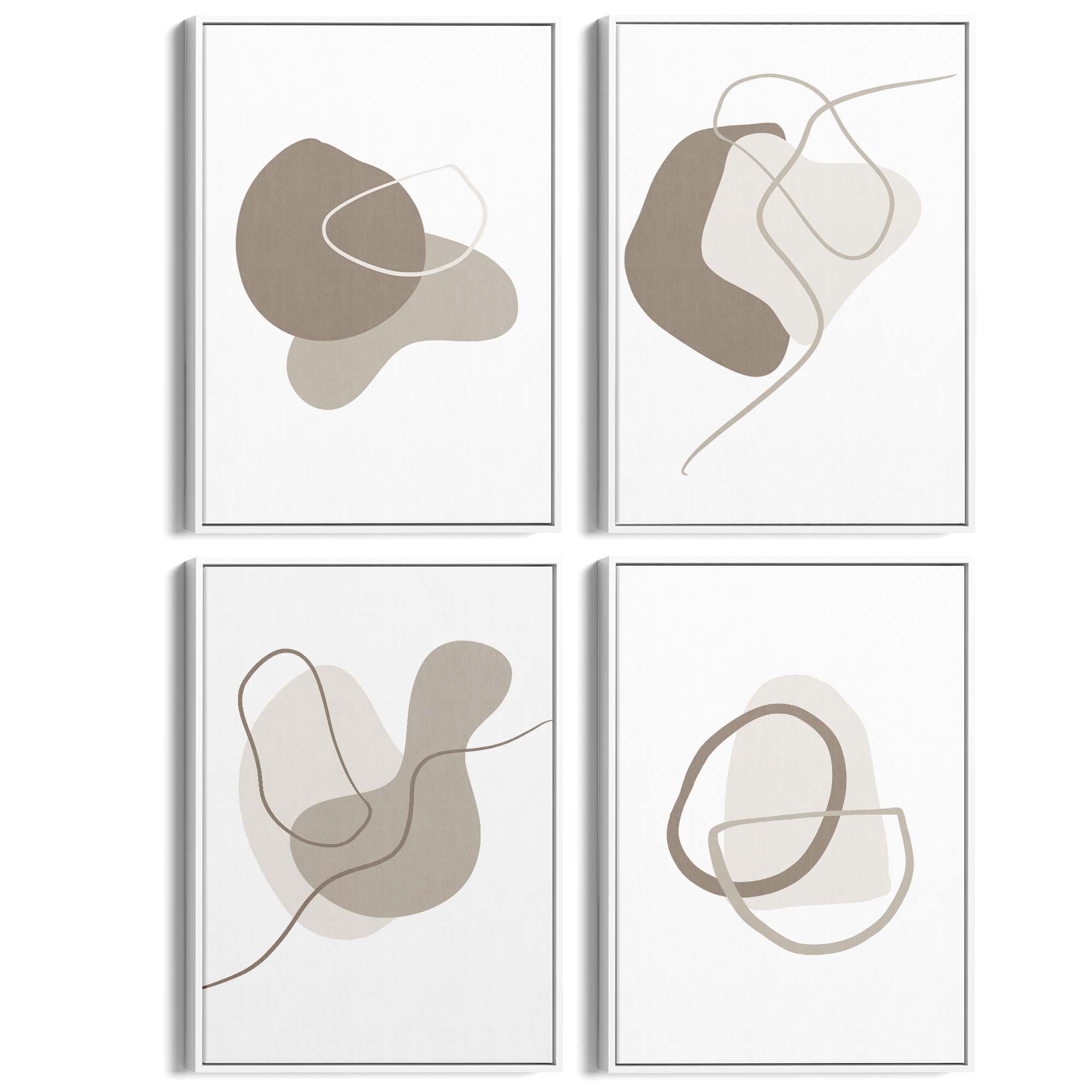 Set of 4 Minimal Abstract Grey Shapes and Lines Wall Art - The Affordable Art Company