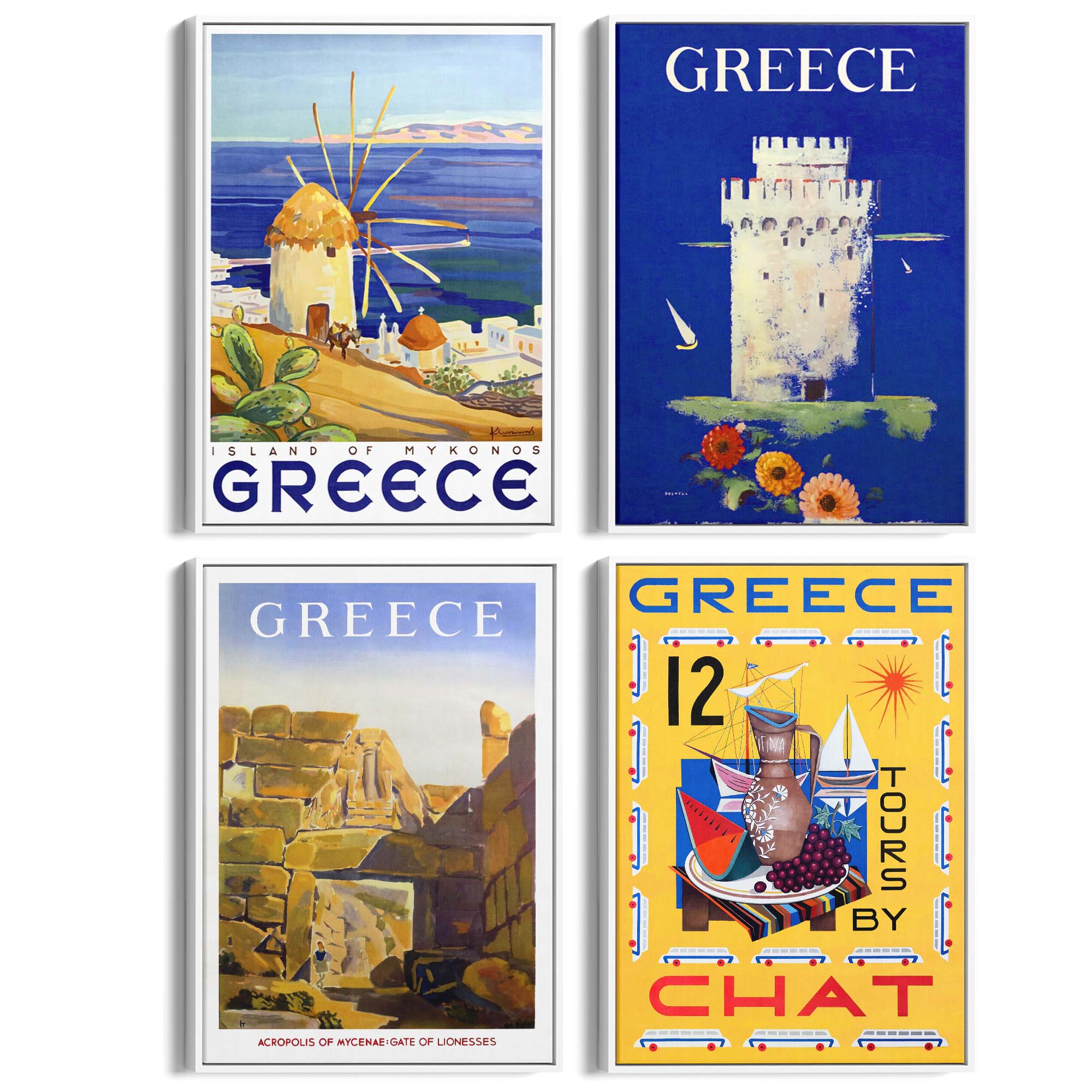 Set of 4 Vintage Greek Travel Advertisements Wall Art - The Affordable Art Company