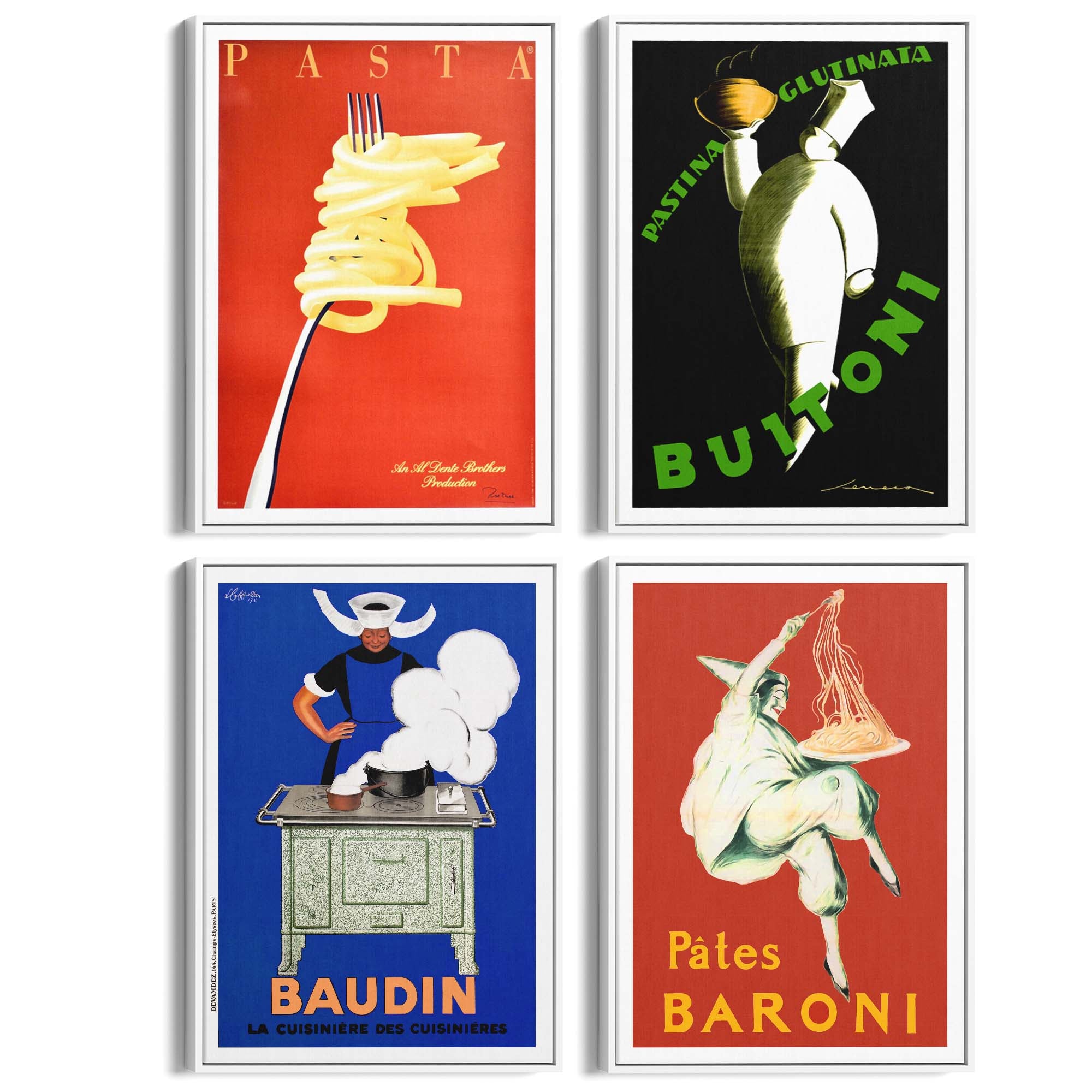 Set of 4 Vintage Italian and French Food Restaurant Advertisements Wall Art - The Affordable Art Company