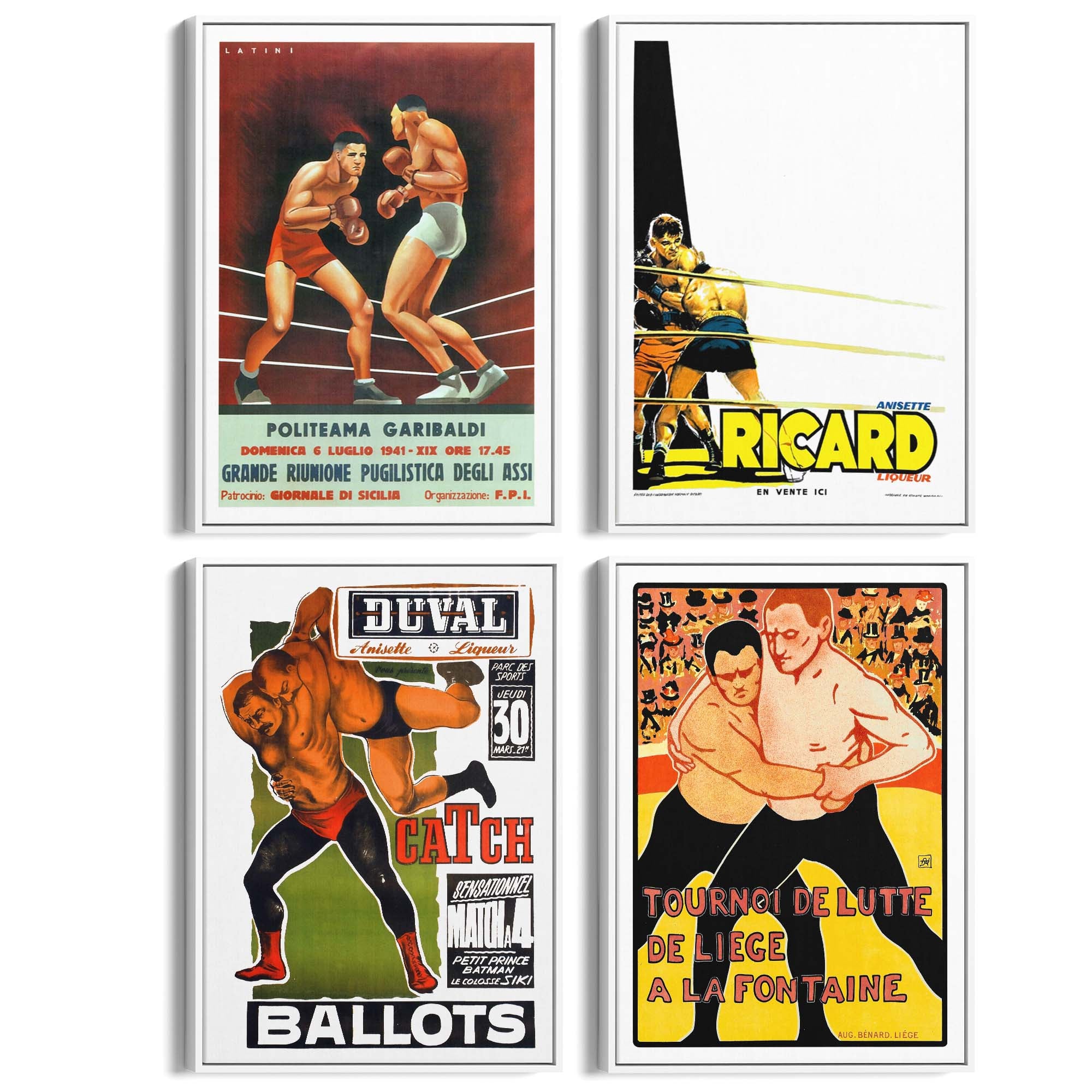 Set of 4 Vintage Boxing and Wrestling Sport Advertisements Wall Art - The Affordable Art Company