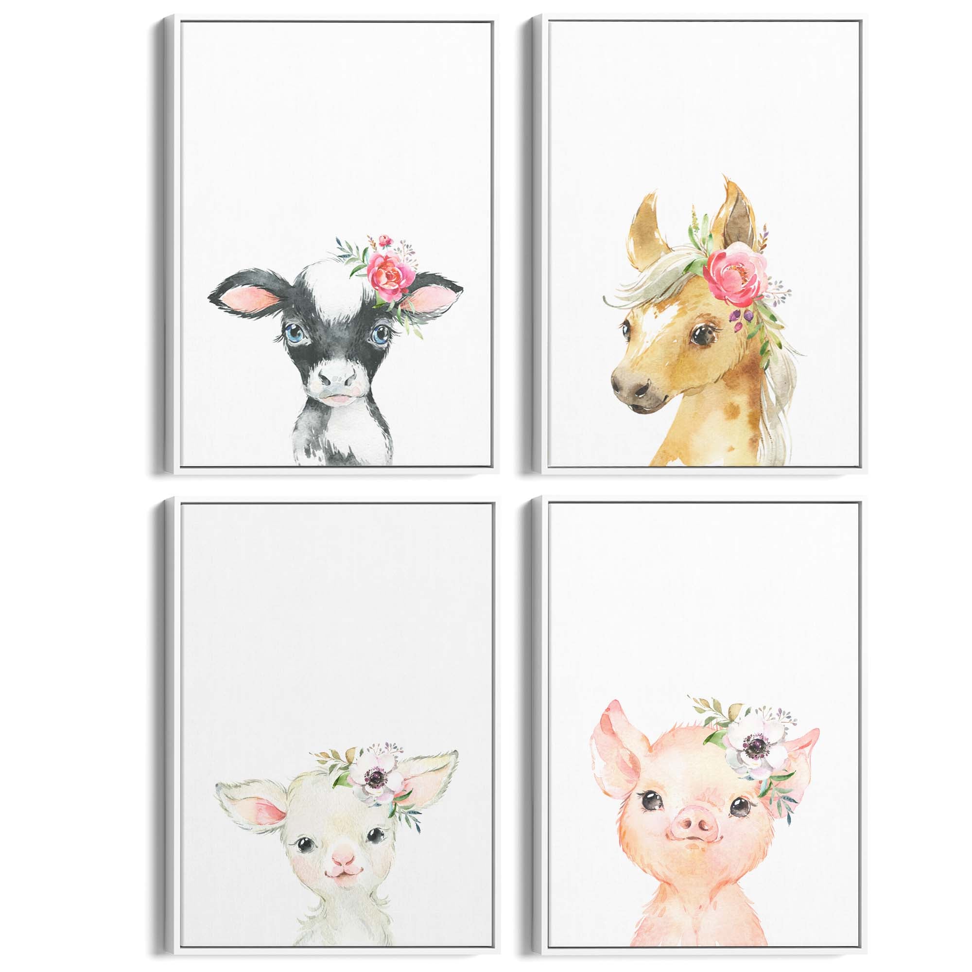 Set of 4 Baby Farm Animal Cute Nursery Paintings Wall Art - The Affordable Art Company