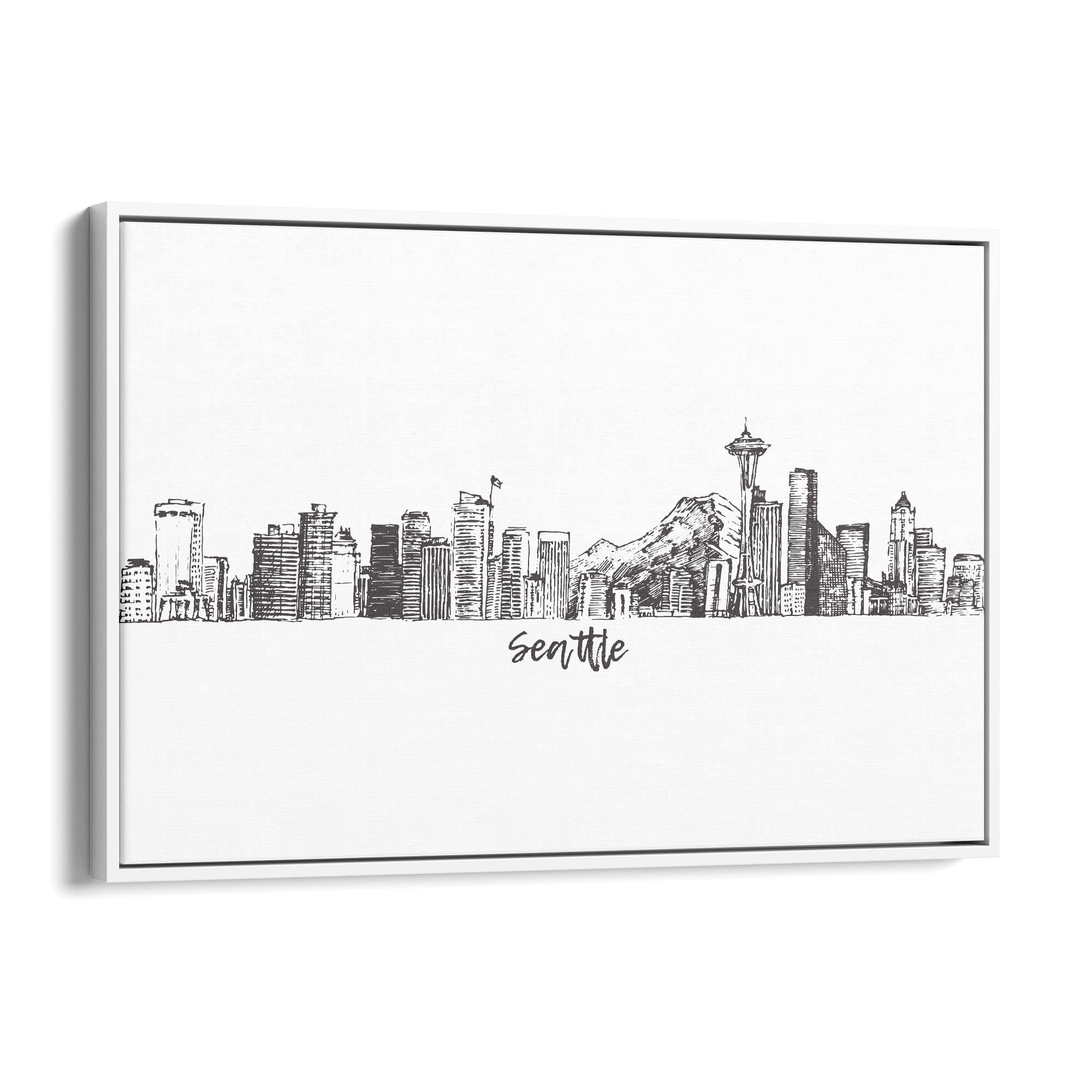 Seattle USA Cityscape Drawing Minimal Wall Art - The Affordable Art Company