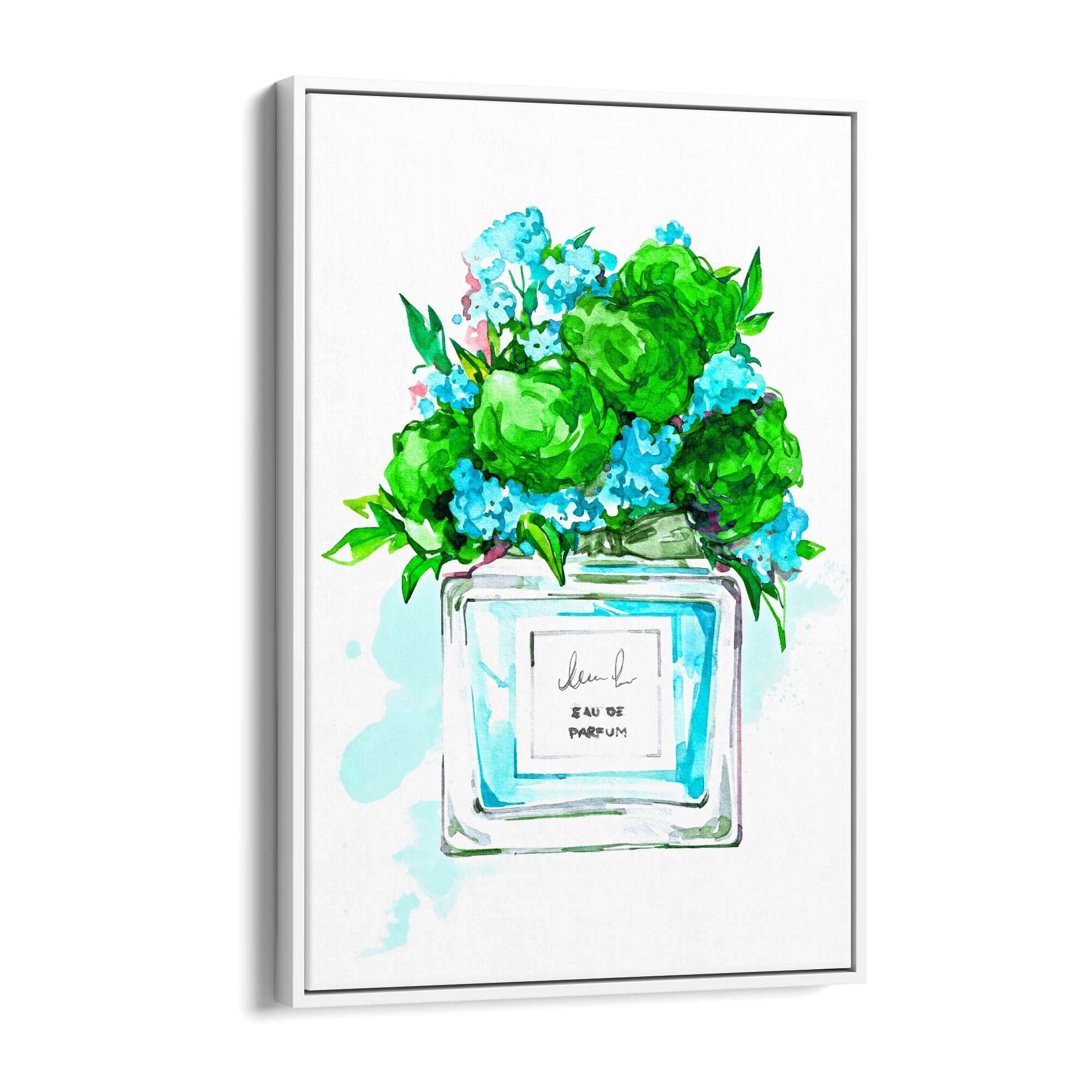 Green Floral Perfume Bottle Fashion Wall Art - The Affordable Art Company