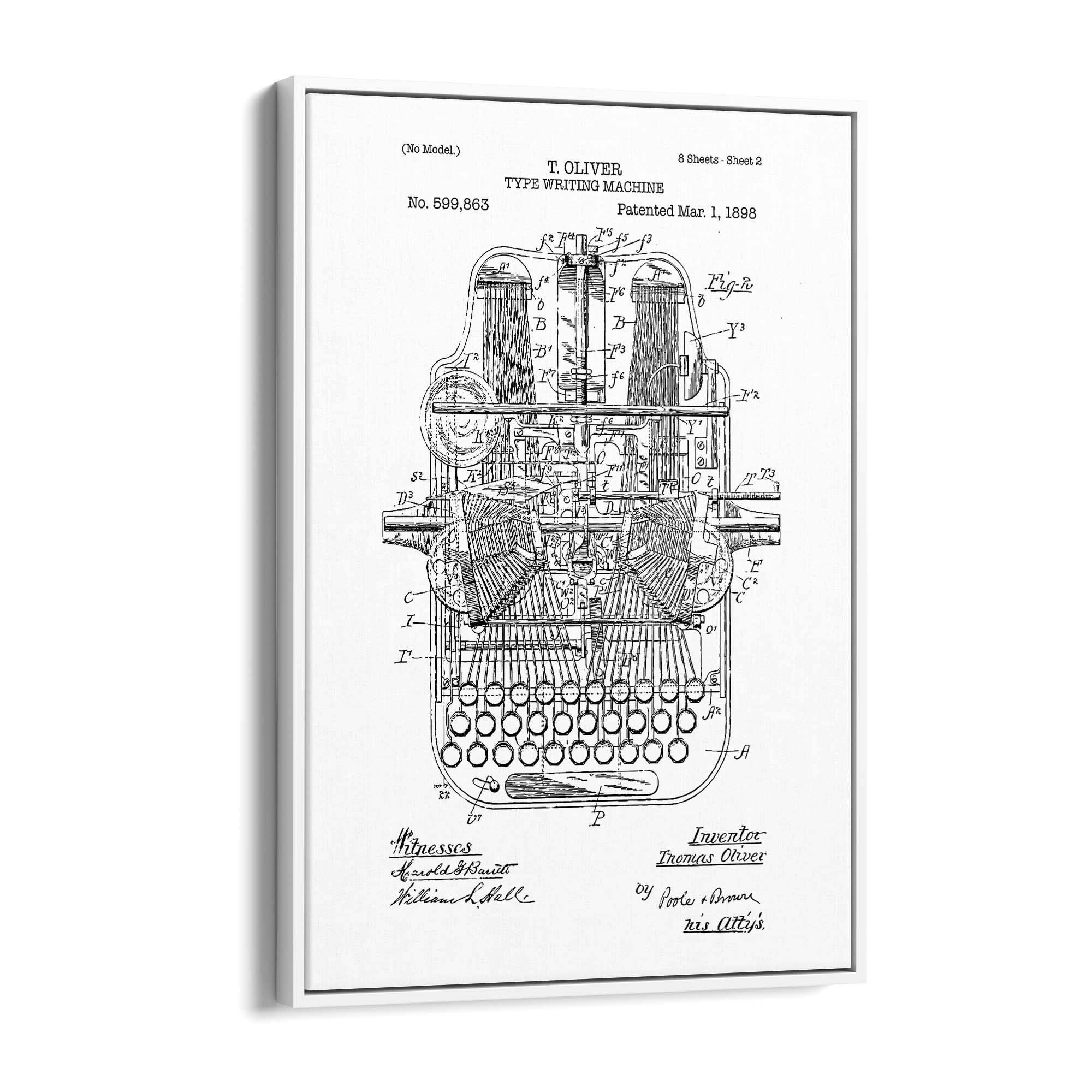 Vintage Typewriter White Patent Wall Art #1 - The Affordable Art Company