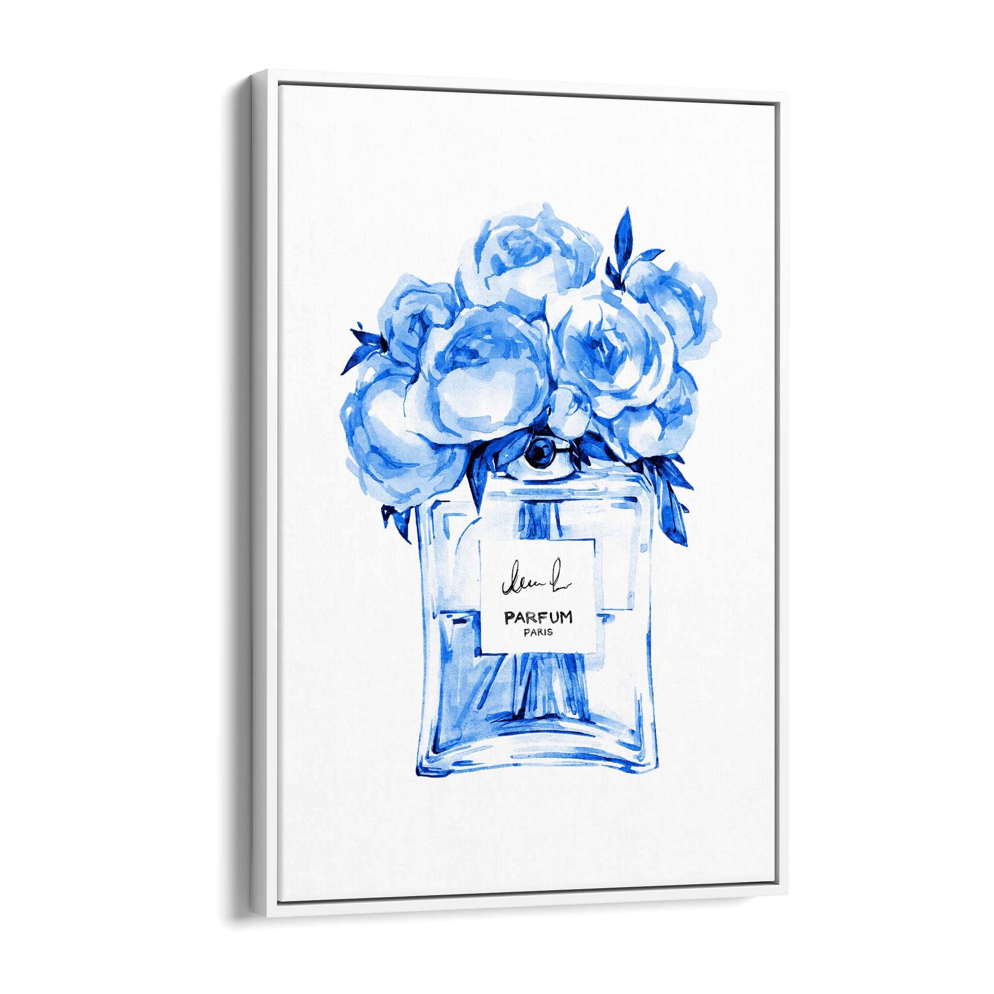 Blue Floral Perfume Bottle Fashion Flowers Wall Art #2 - The Affordable Art Company