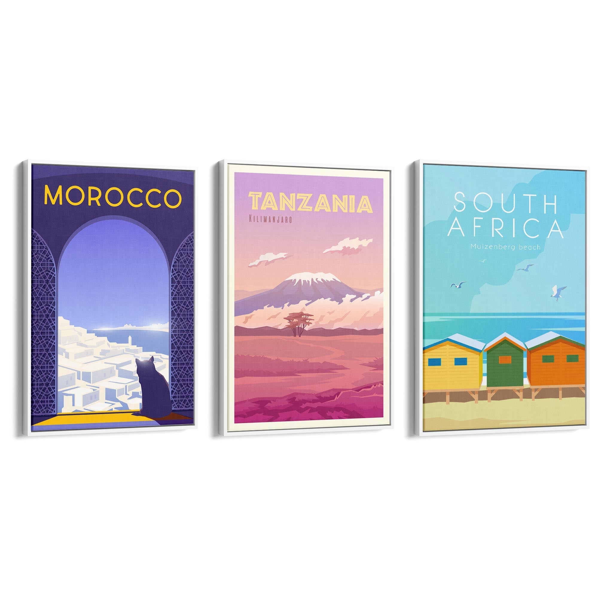 Set of Retro Travel Wall Art (African Travel) - The Affordable Art Company
