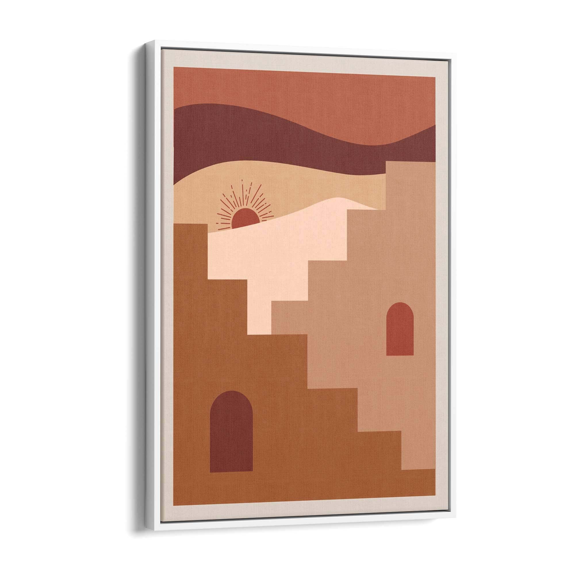 Desert Sunrise Terracotta Buildings Abstract Wall Art - The Affordable Art Company