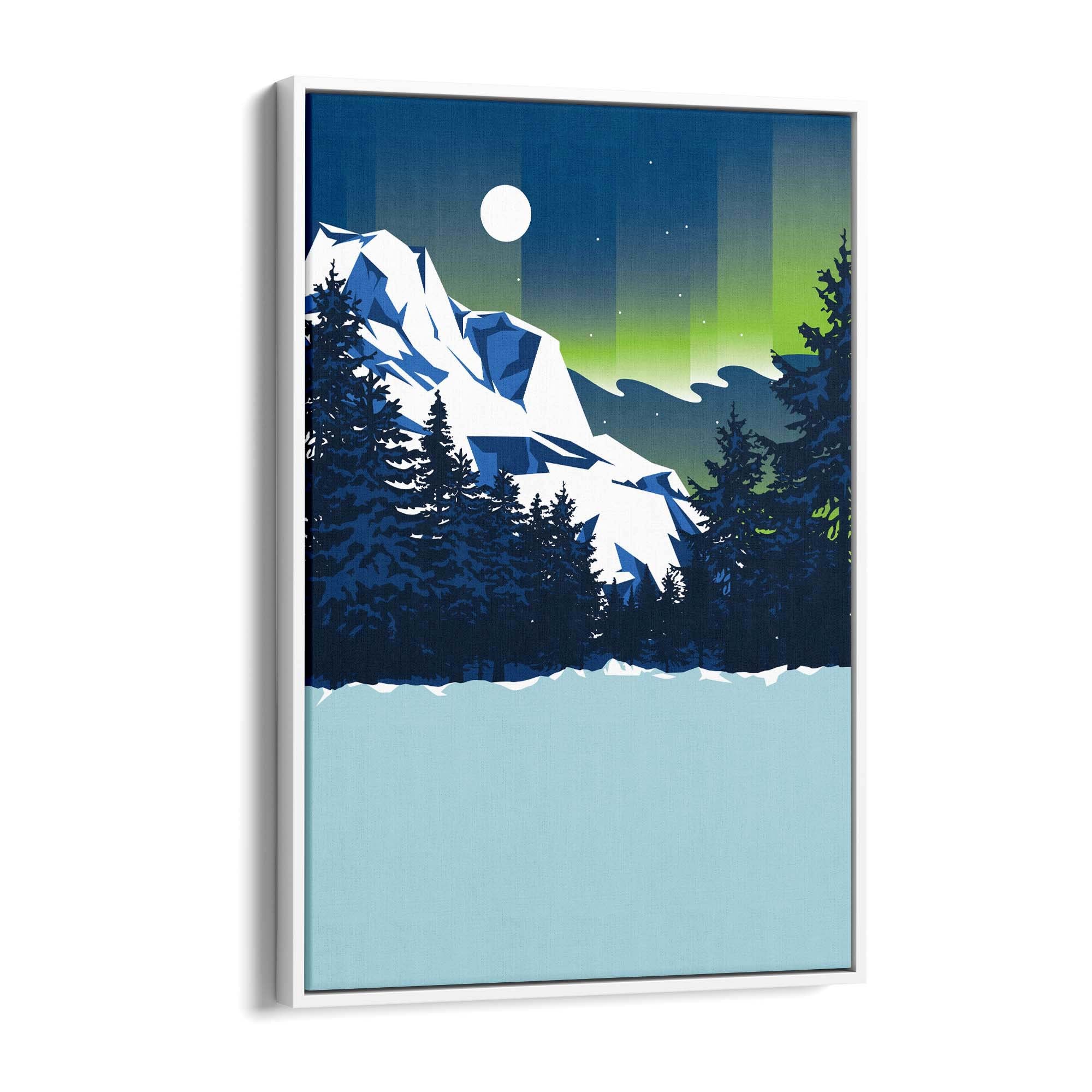 Retro Mountain Landscape Lake Blue Wall Art - The Affordable Art Company