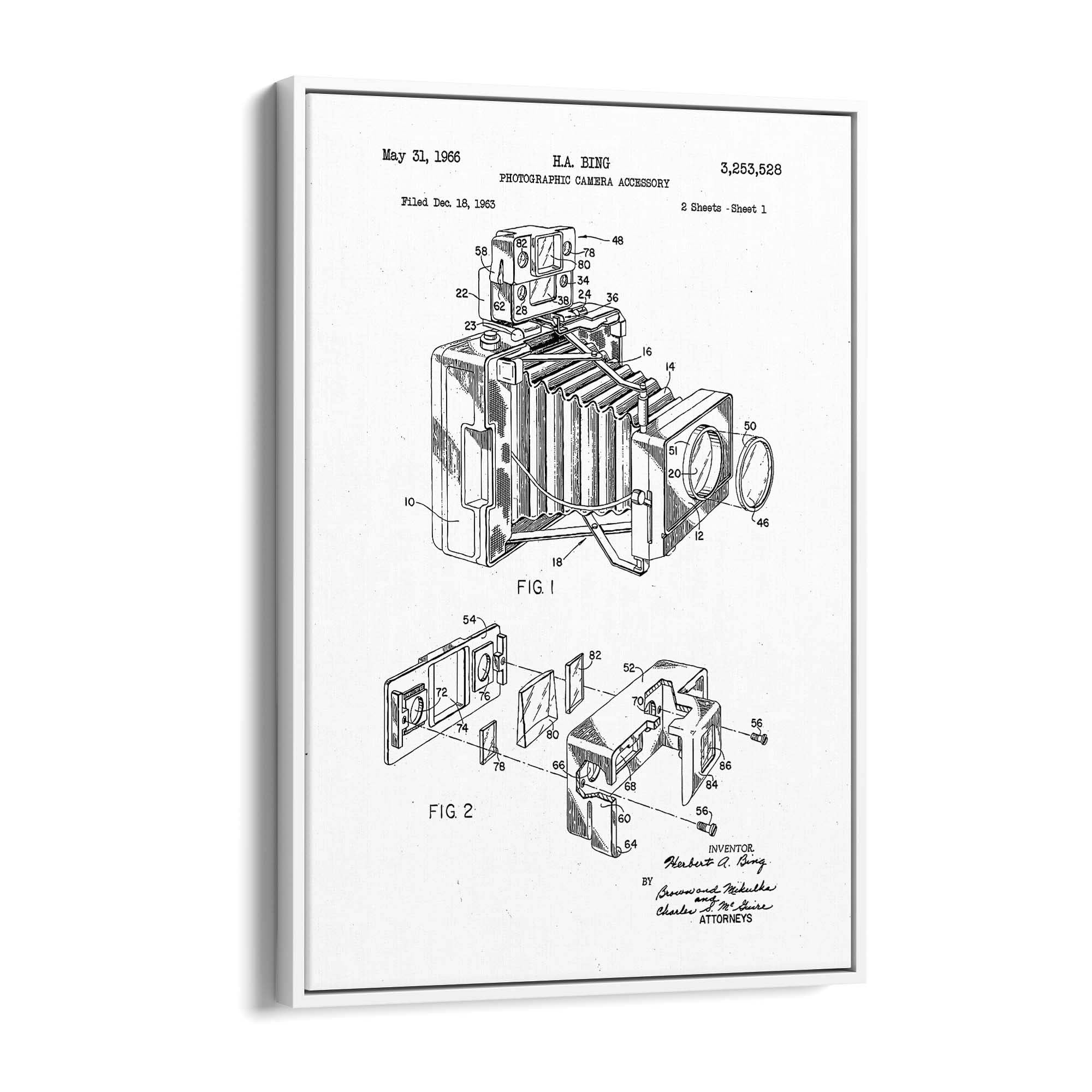 Vintage Camera White Patent Photographer Wall Art - The Affordable Art Company