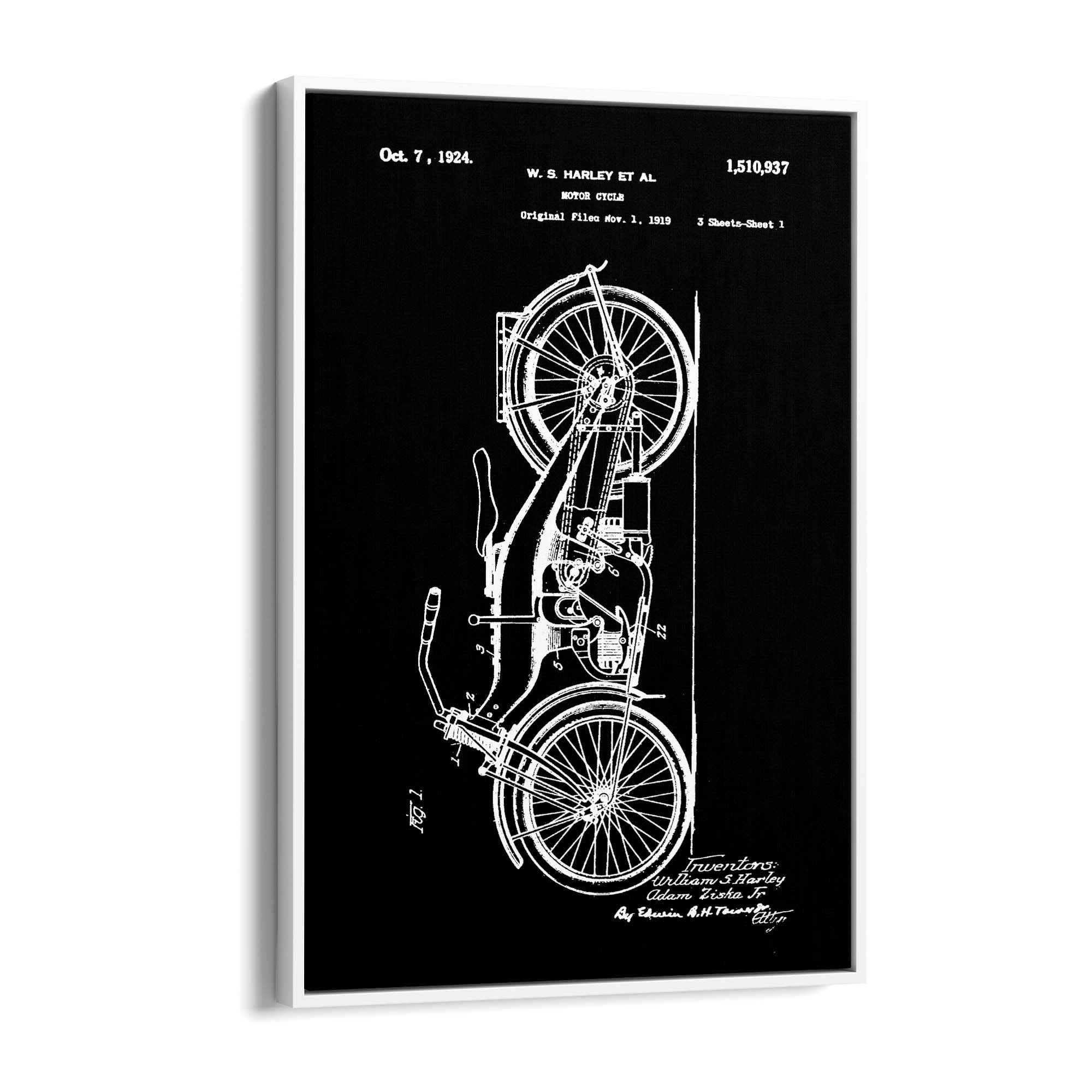 Vintage Harley Motorcycle Patent Black Wall Art #1 - The Affordable Art Company