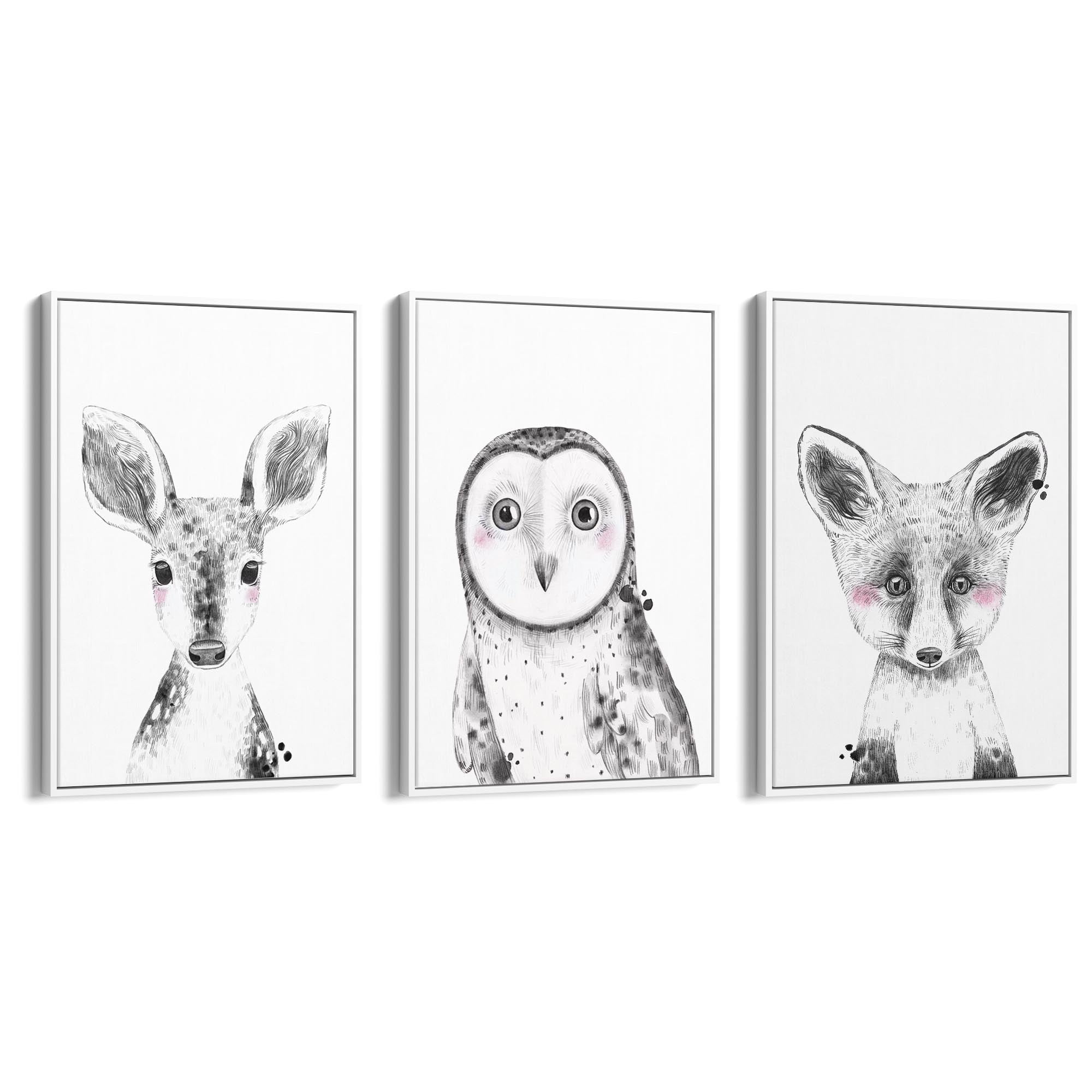Set of Blushing Woodland Animals Nursery Wall Art - The Affordable Art Company