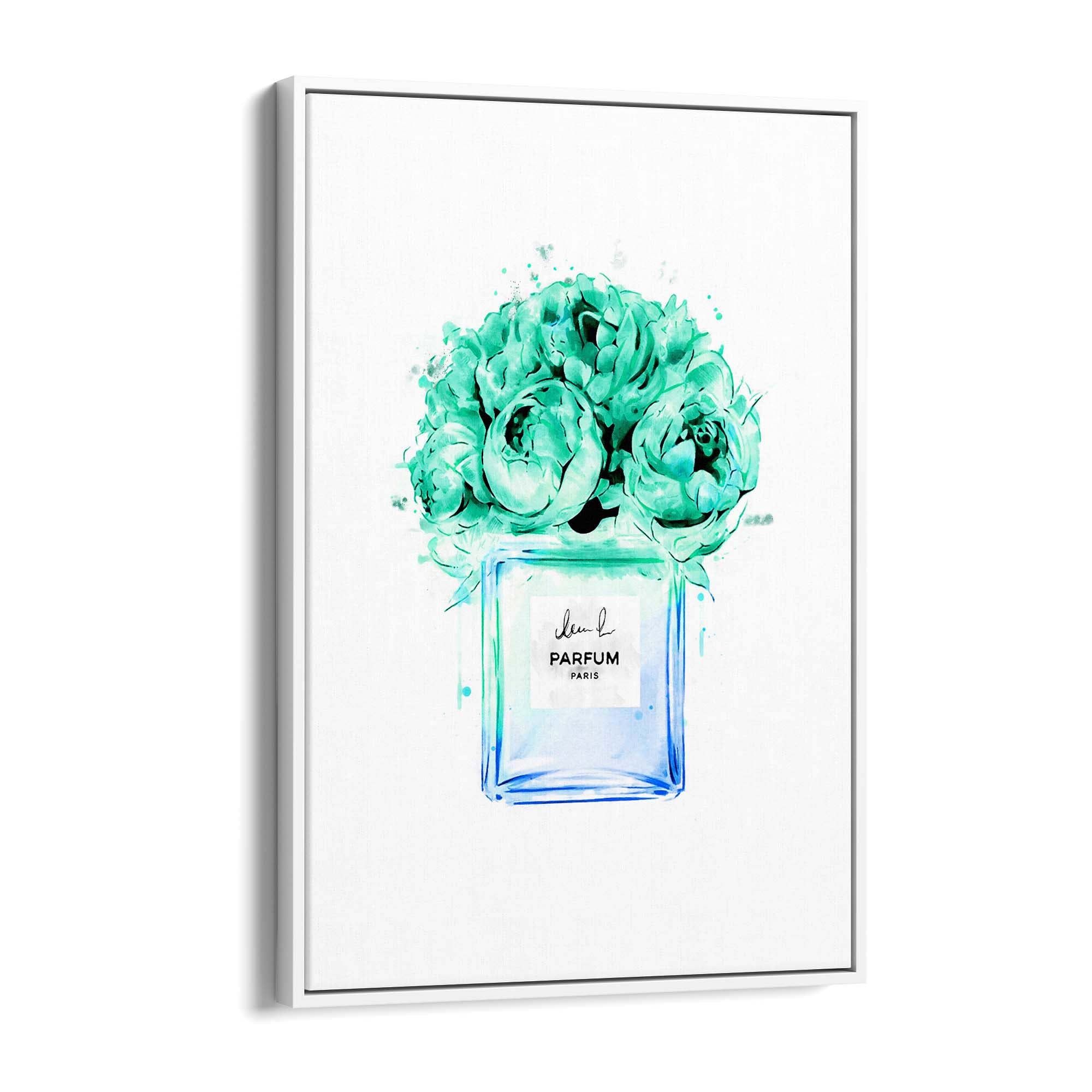 Teal Floral Perfume Bottle Fashion Wall Art #2 - The Affordable Art Company