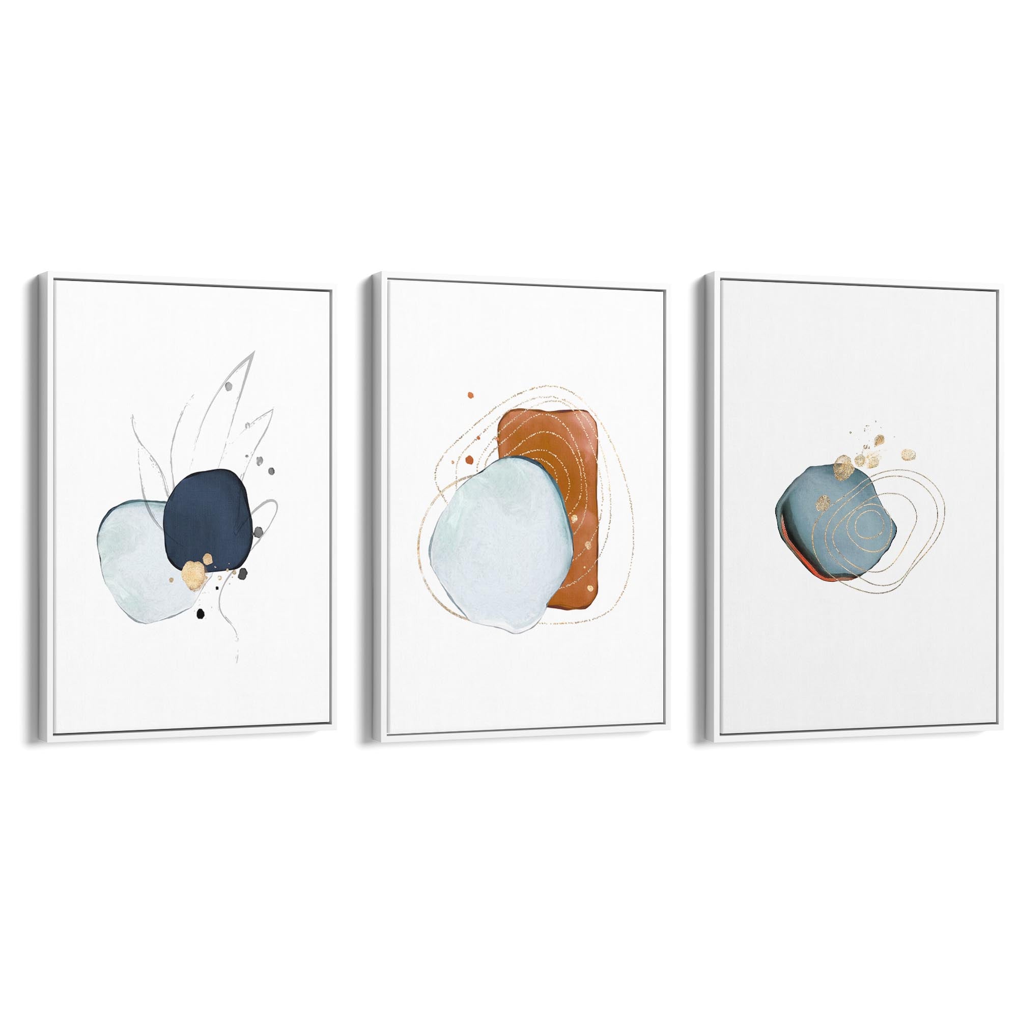Set of Abstract Shape Minimal Blue Modern Wall Art #2 - The Affordable Art Company