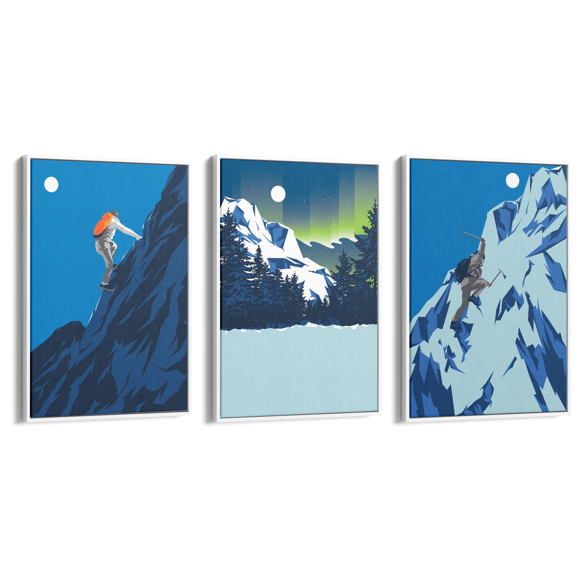 Set of Mountain Climbing Winter Retro Wall Art - The Affordable Art Company
