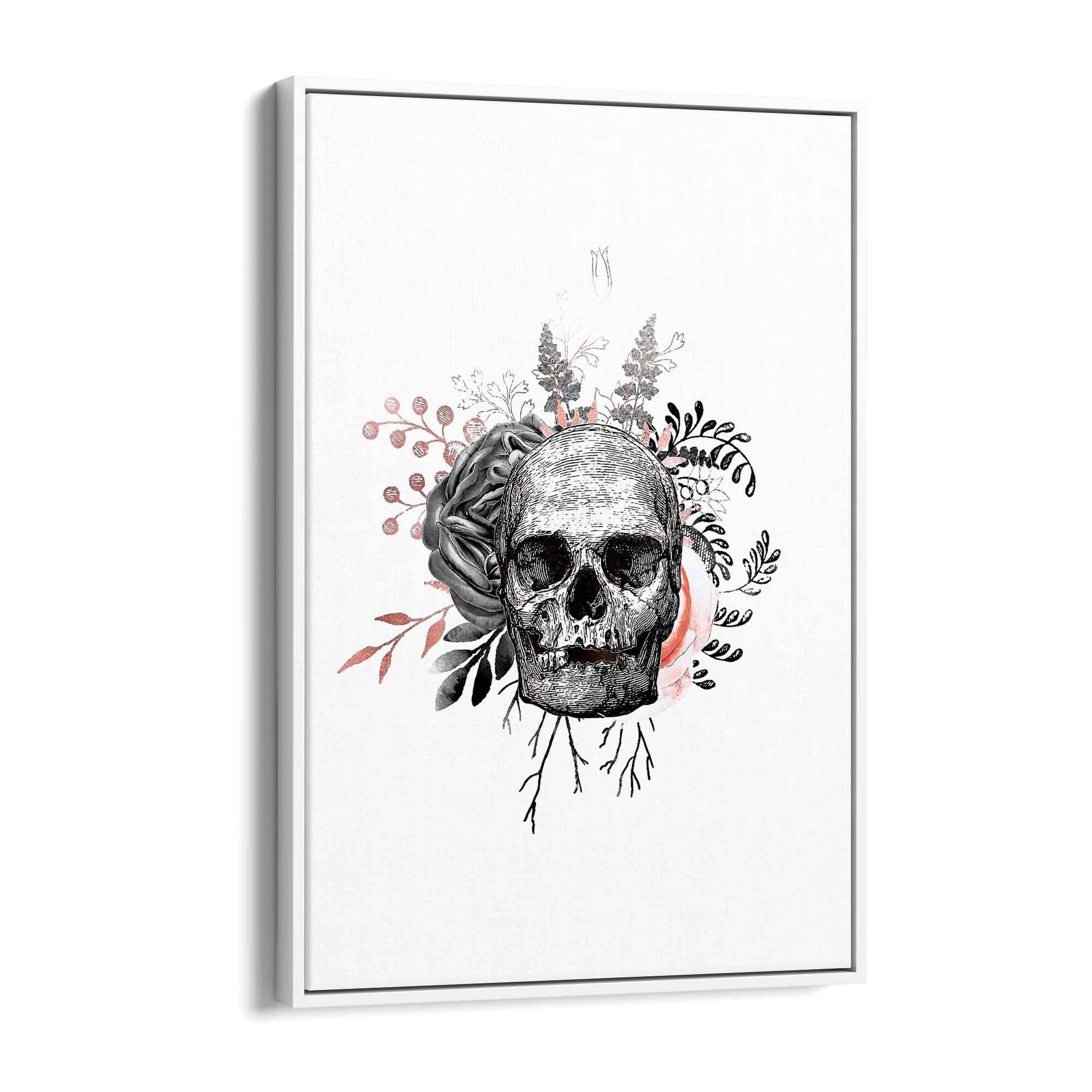 Pink Floral Skull Fashion Girls Bedroom Wall Art #1 - The Affordable Art Company