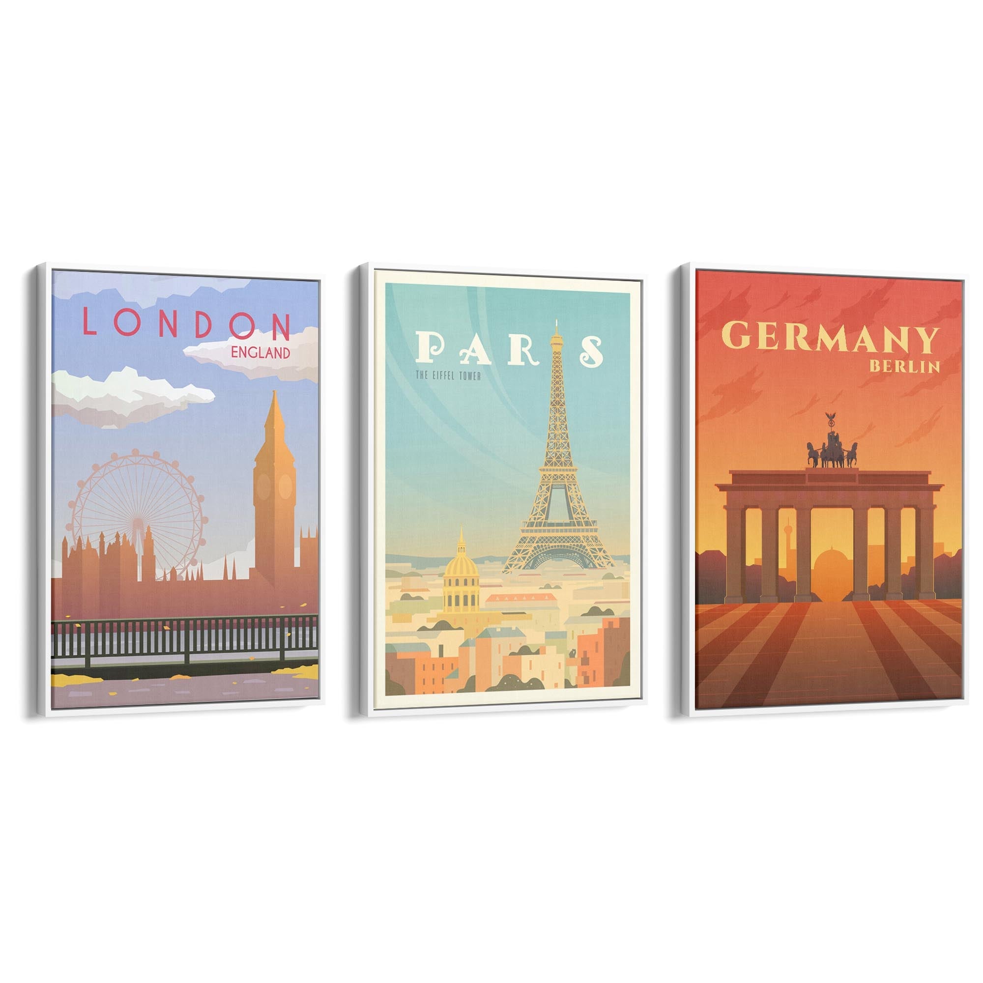 Set of Retro Travel Wall Art (European Travel) - The Affordable Art Company