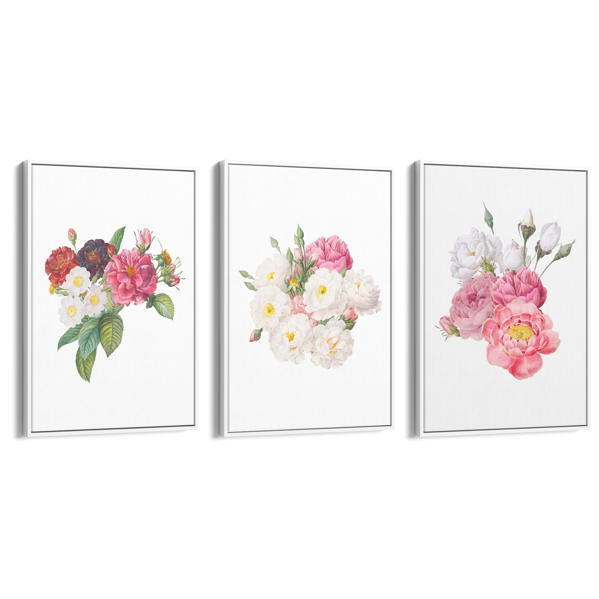 Set of Pink Floral Vintage Botanical Wall Art #1 - The Affordable Art Company