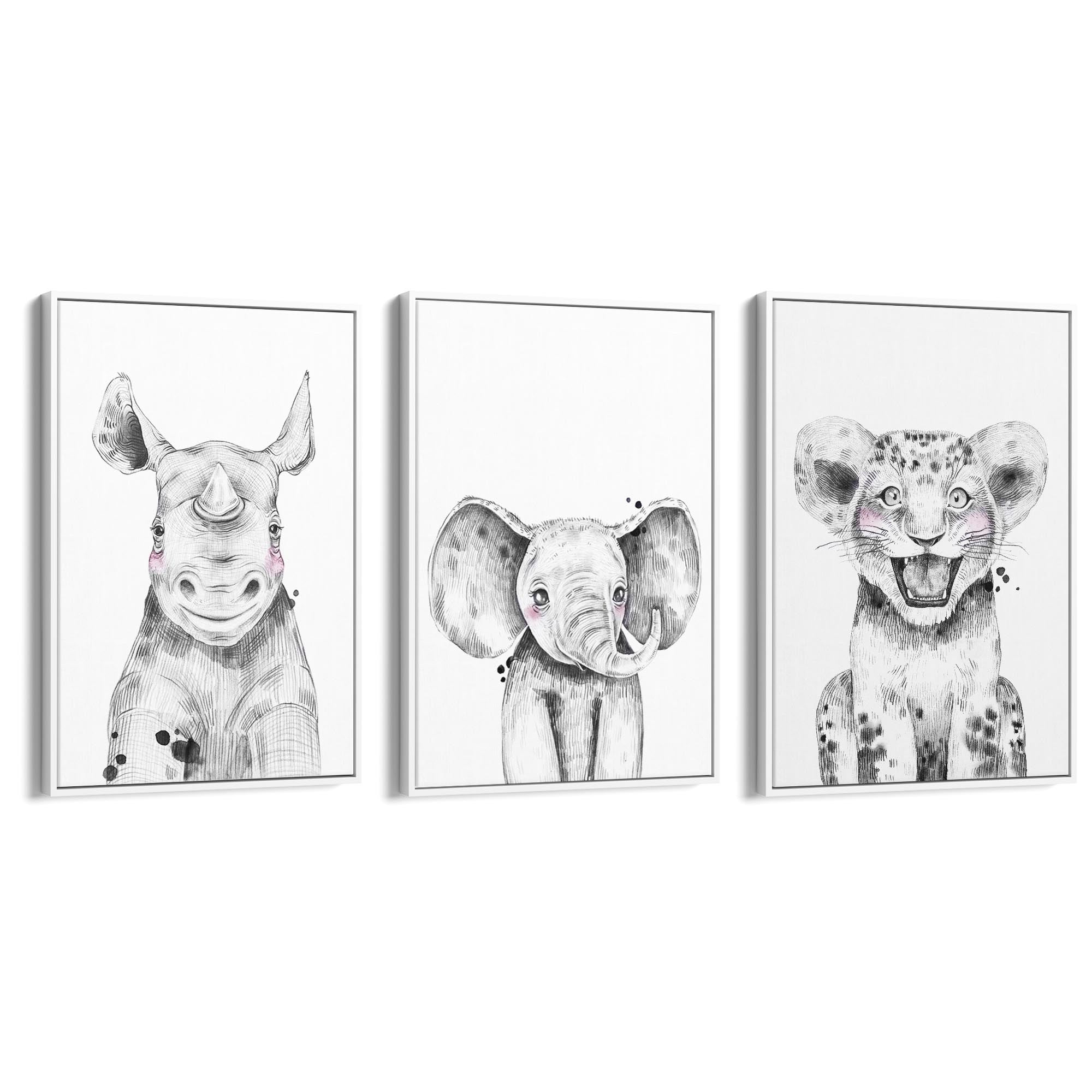 Set of Blushing Safari Animals Nursery Wall Art #2 - The Affordable Art Company
